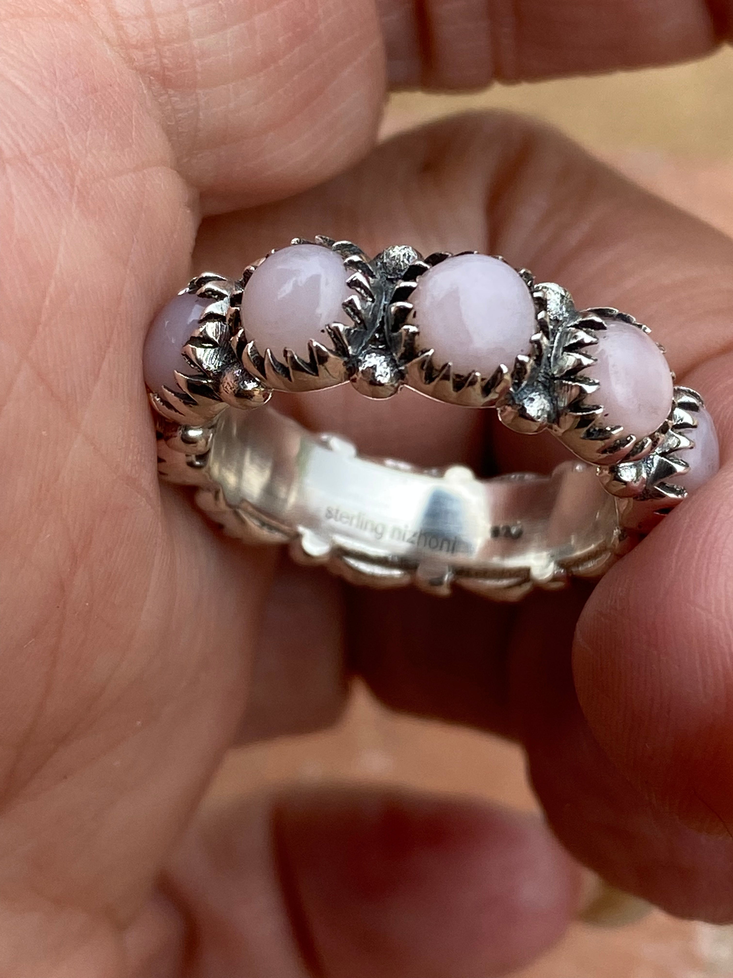 Pink Opal & Sterling Silver Eternity Band