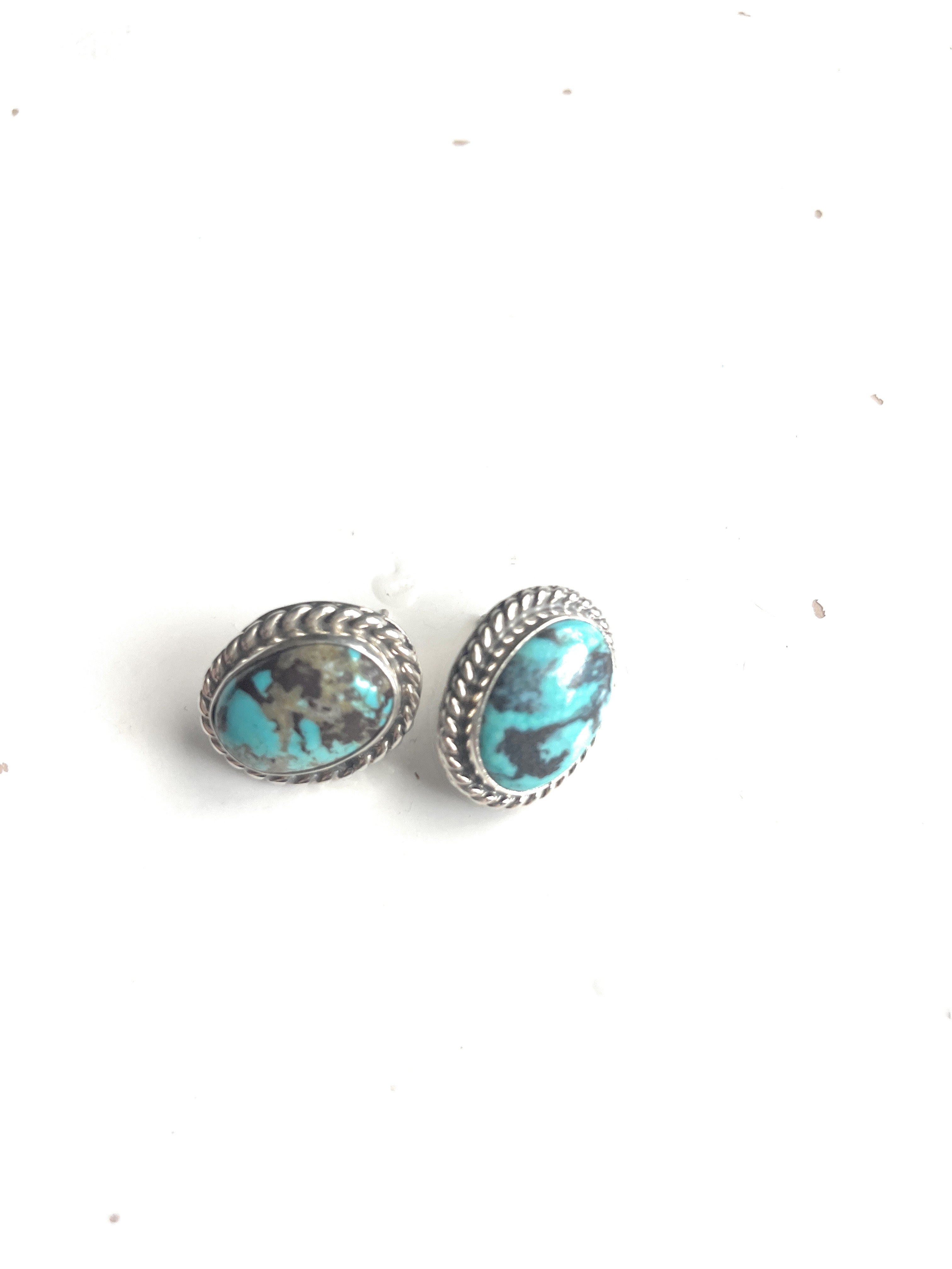 Navajo Sterling Silver & Turquoise Stud Earrings Signed M Silversmith