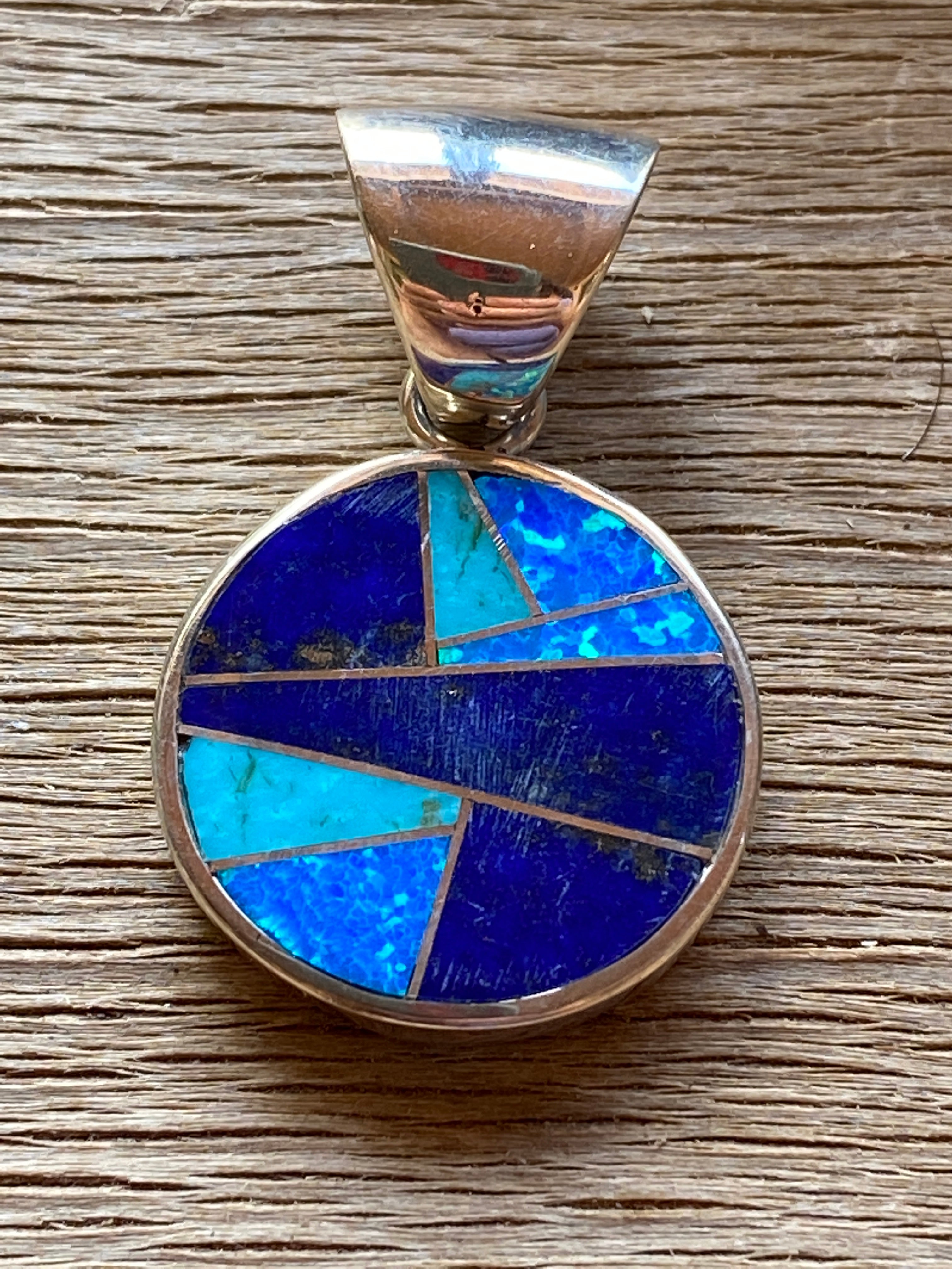 Navajo Lapis, Turquoise, Blue Opal Small Circle Pendant