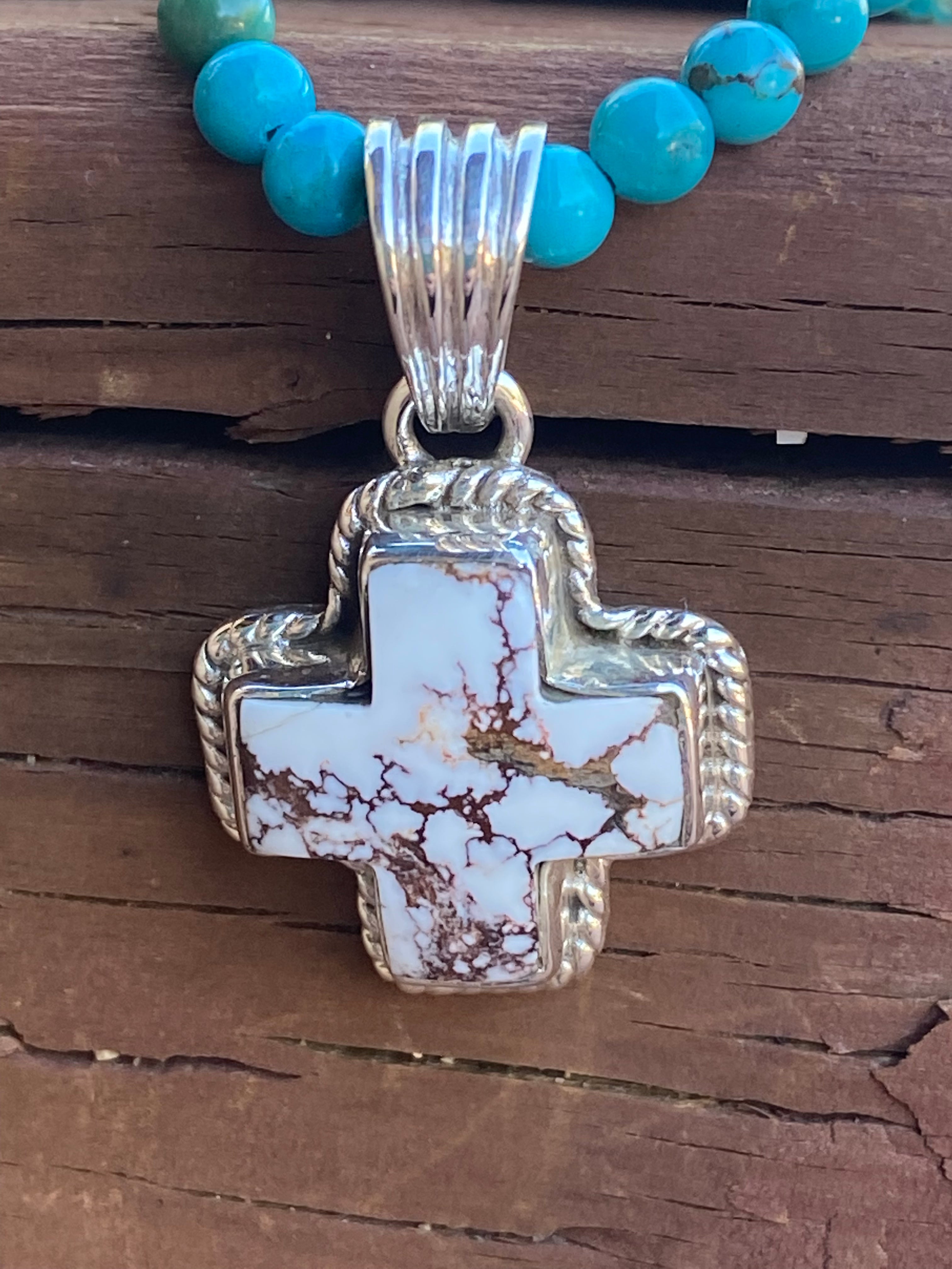 Handmade Wild Horse & Sterling Silver Cross Pendant