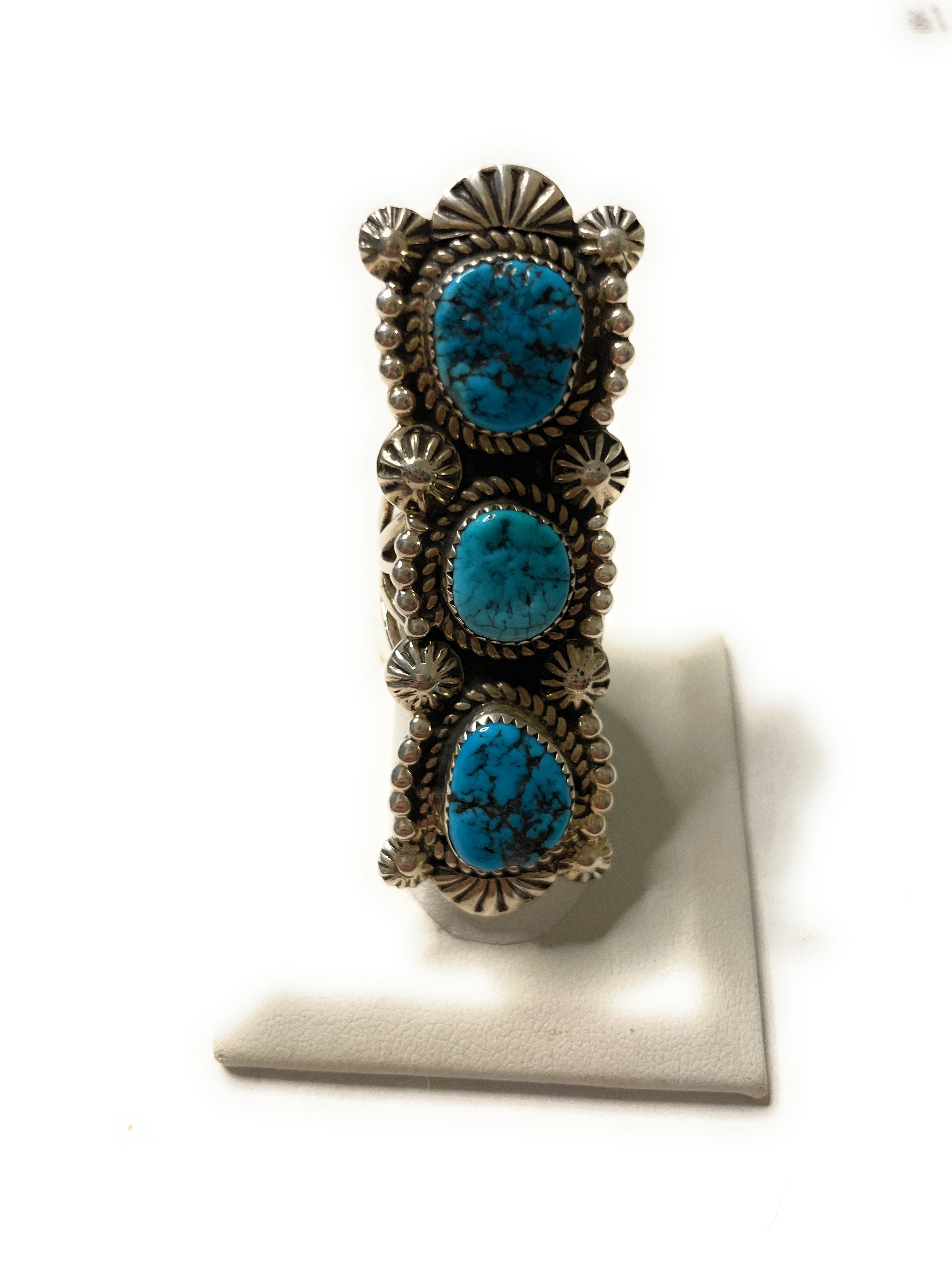 Navajo Turquoise And Sterling Silver Statement Ring Sz 8