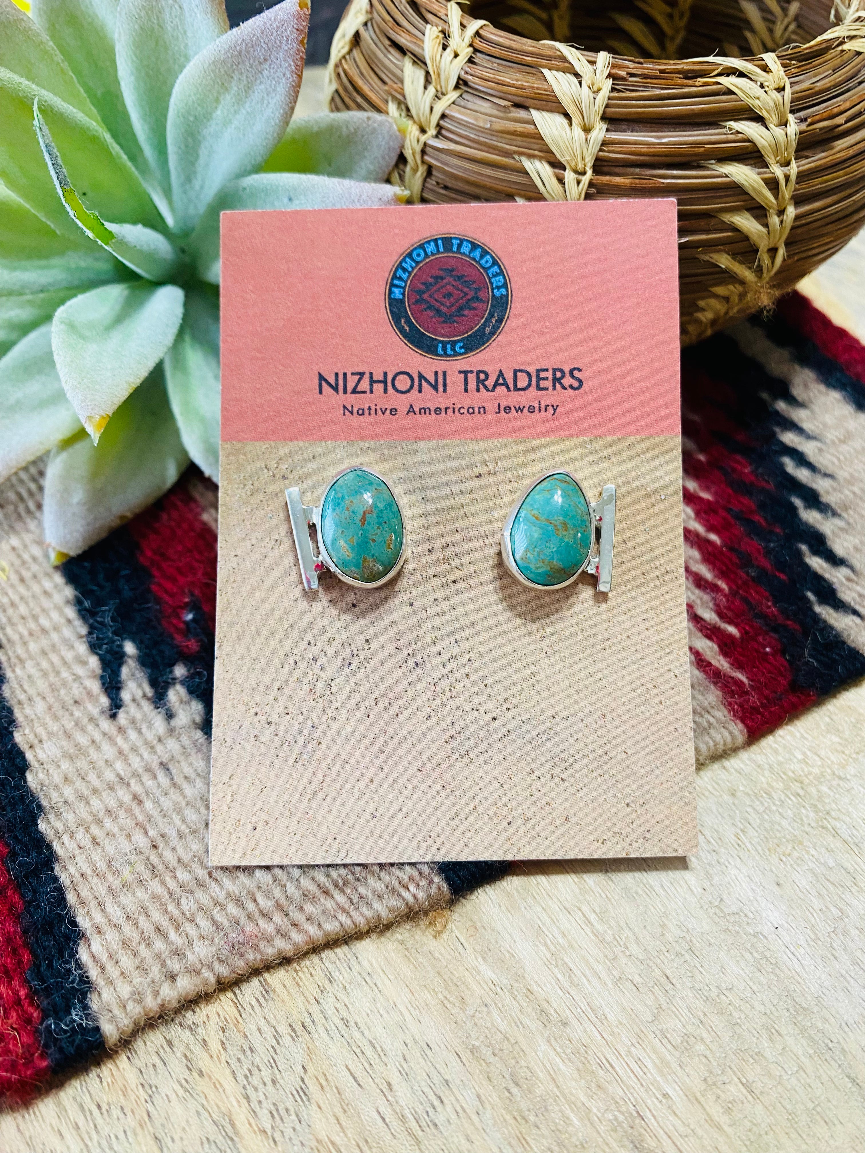 Navajo Sterling Silver & Royston Turquoise Post Earrings