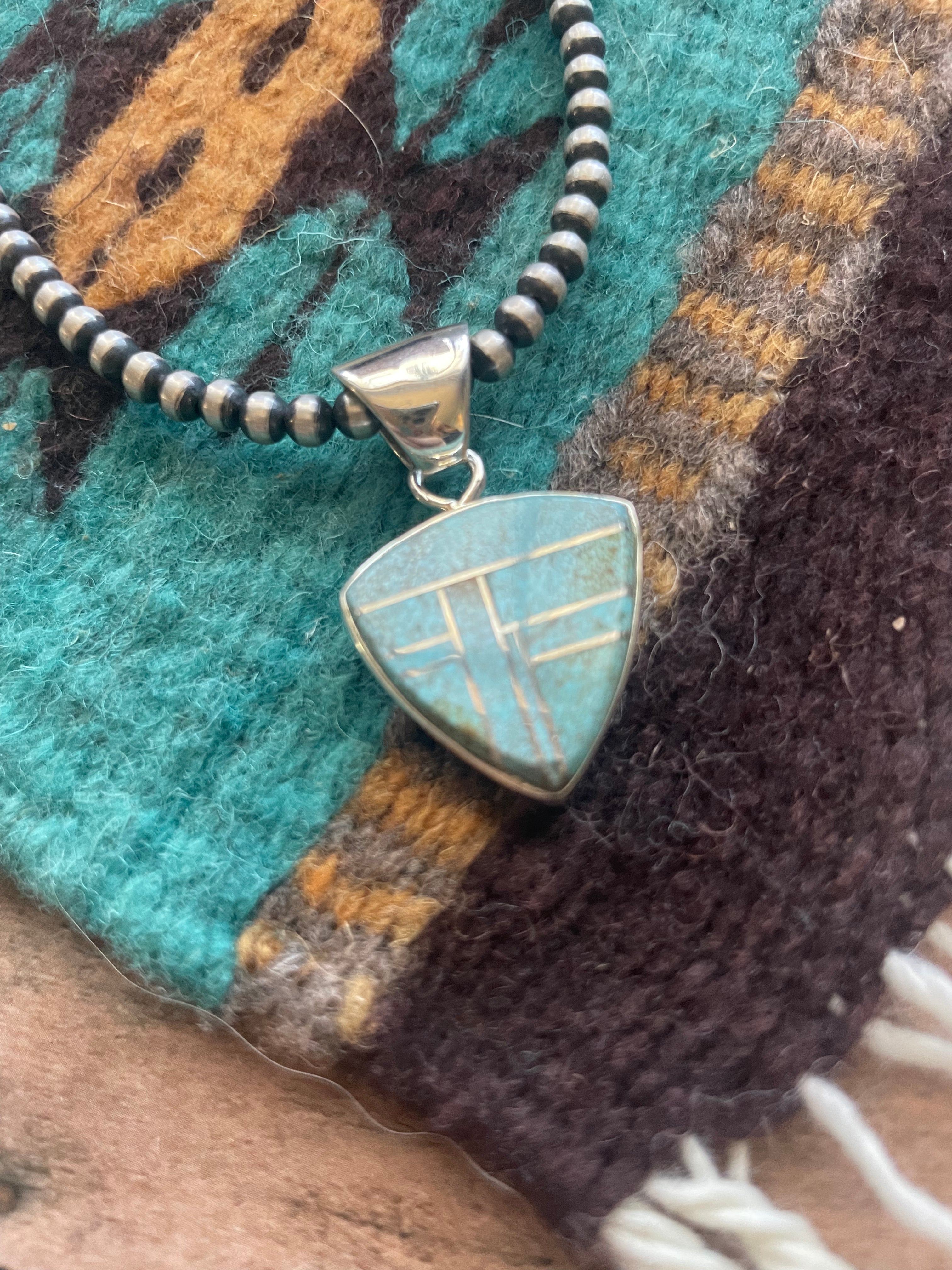 Number 8 Turquoise Inlay & Sterling Silver Pendant