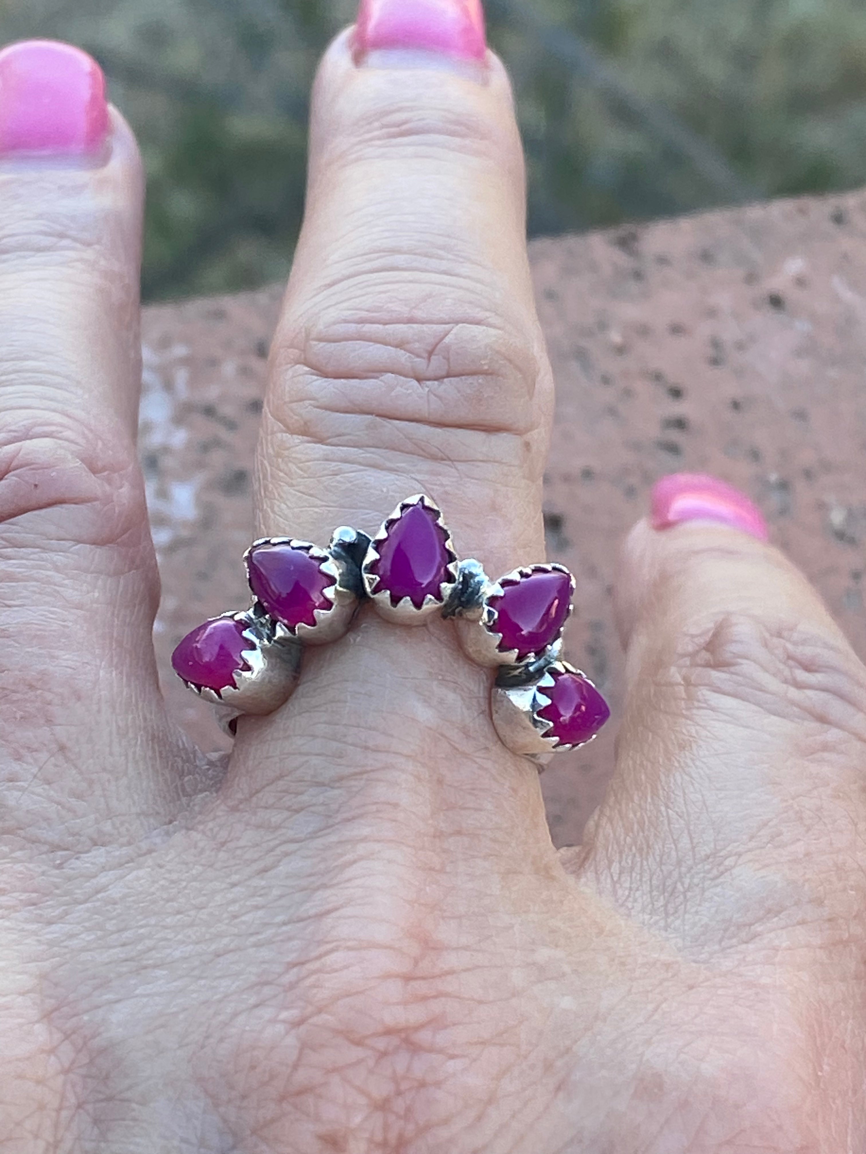 Pink Onyx & Sterling Silver Monarch Band