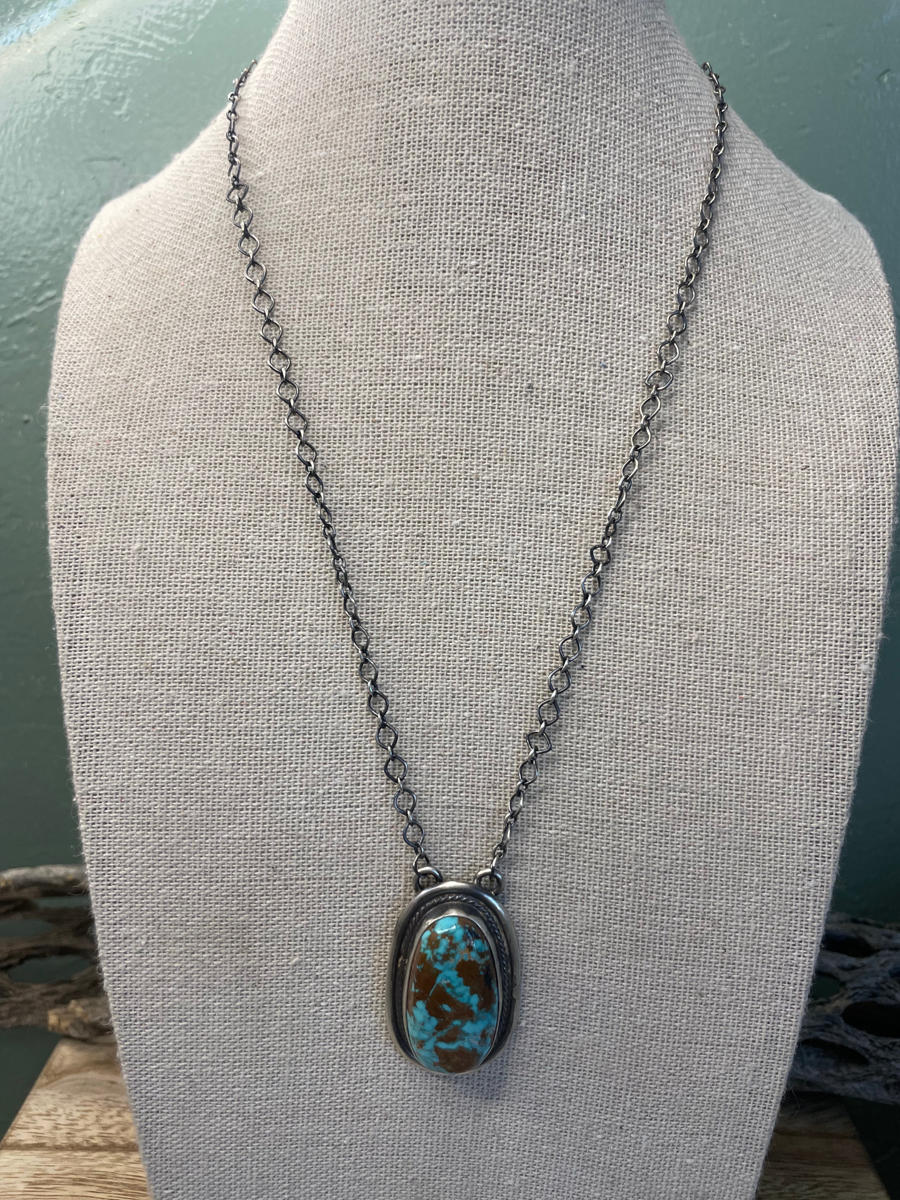 Navajo Sterling Silver And Turquoise Necklace Signed