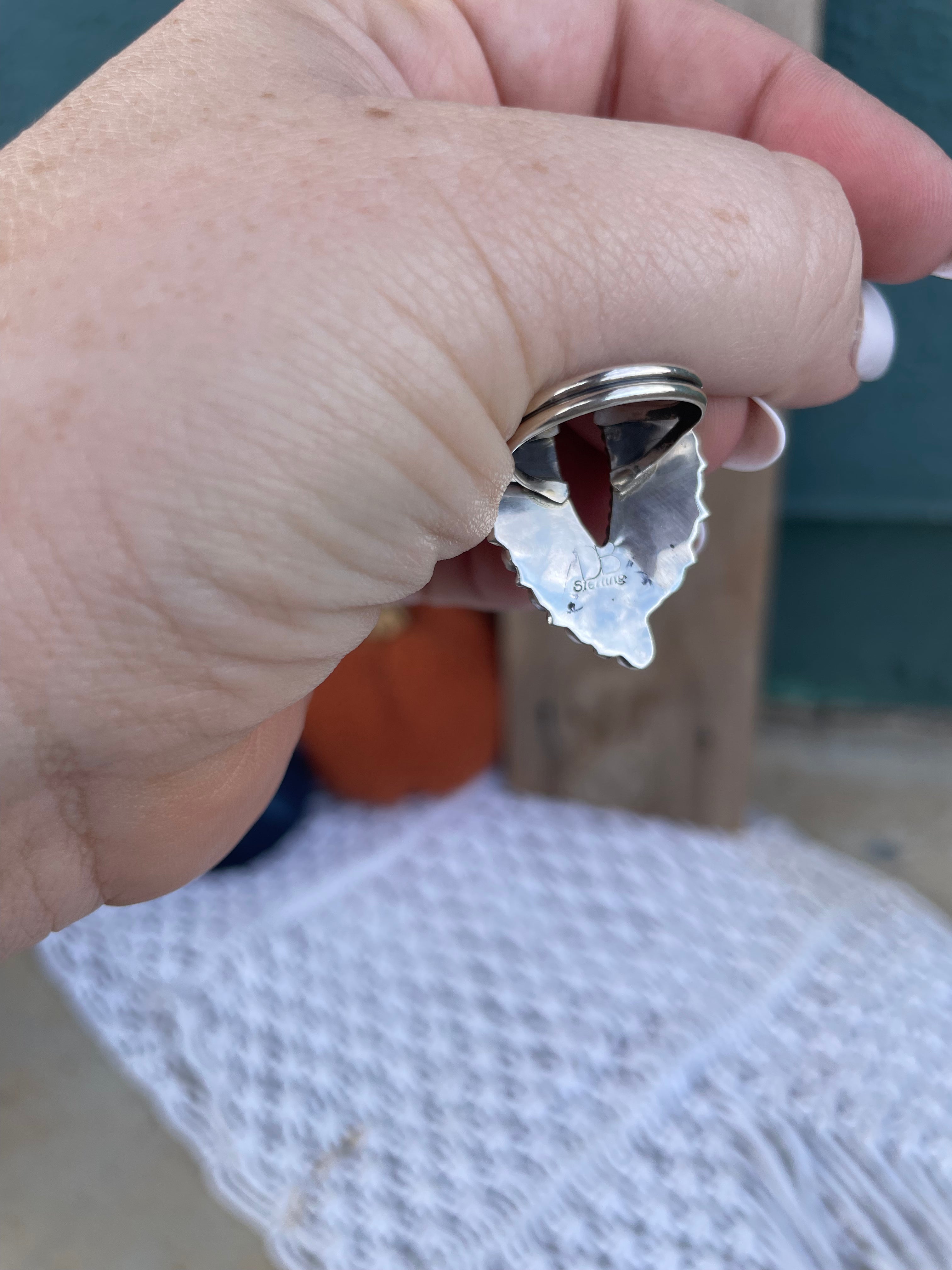 Navajo Double Swirl Spice And Sterling Silver Ring Signed