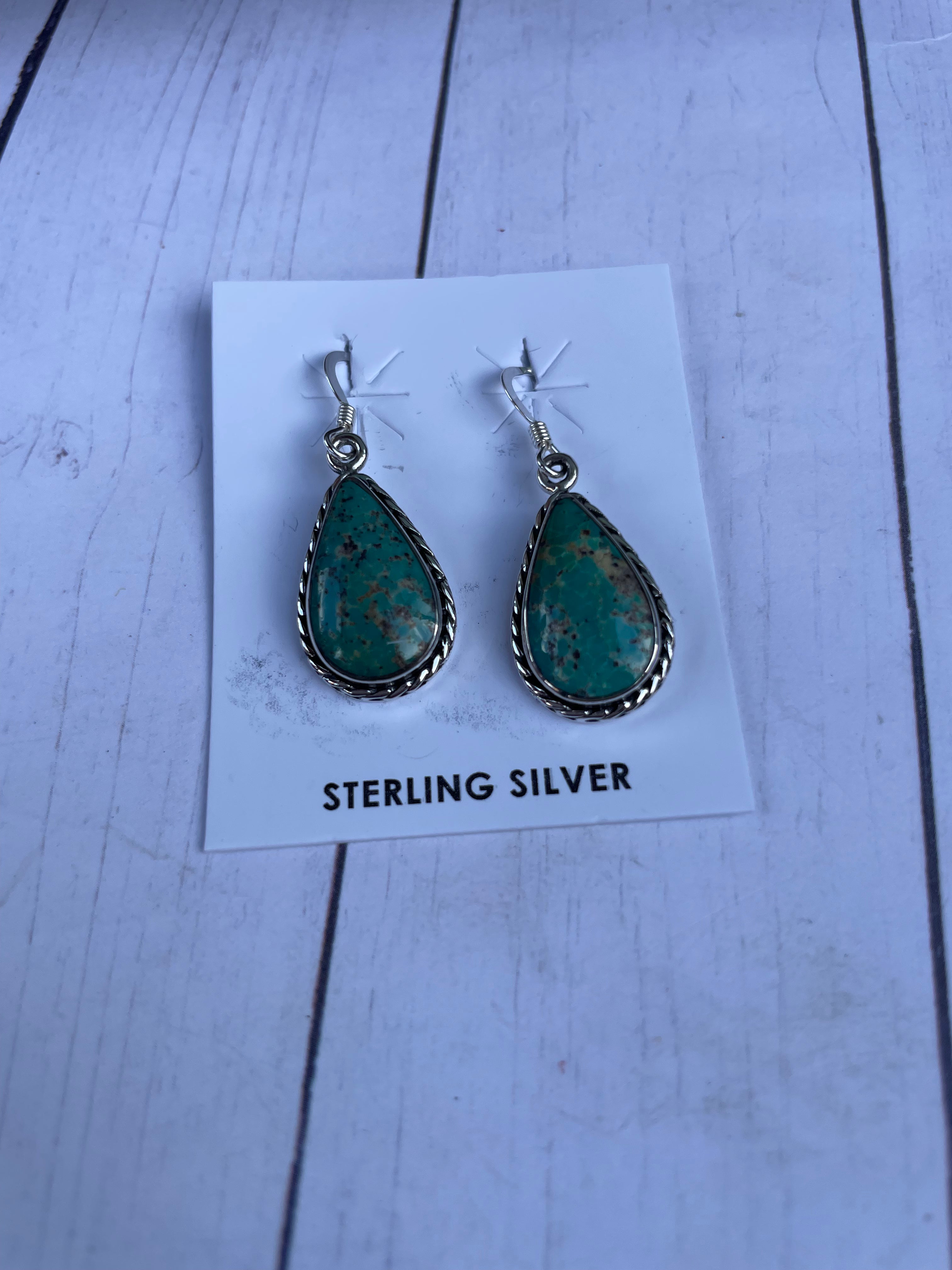 Navajo Turquoise And Sterling Silver Dangle Earrings