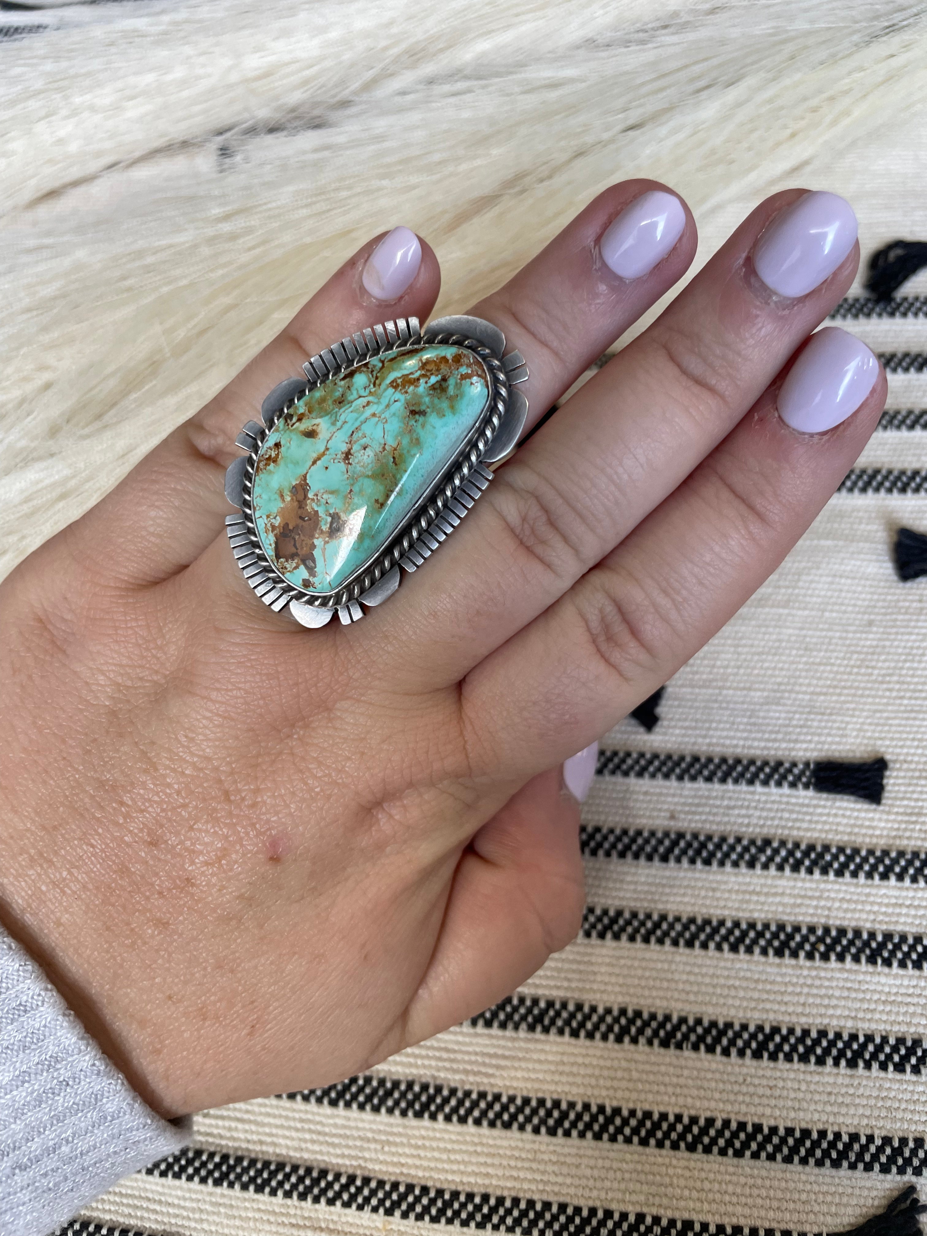 Navajo Turquoise & Sterling Silver Ring Size 6 Signed  Russell Sam