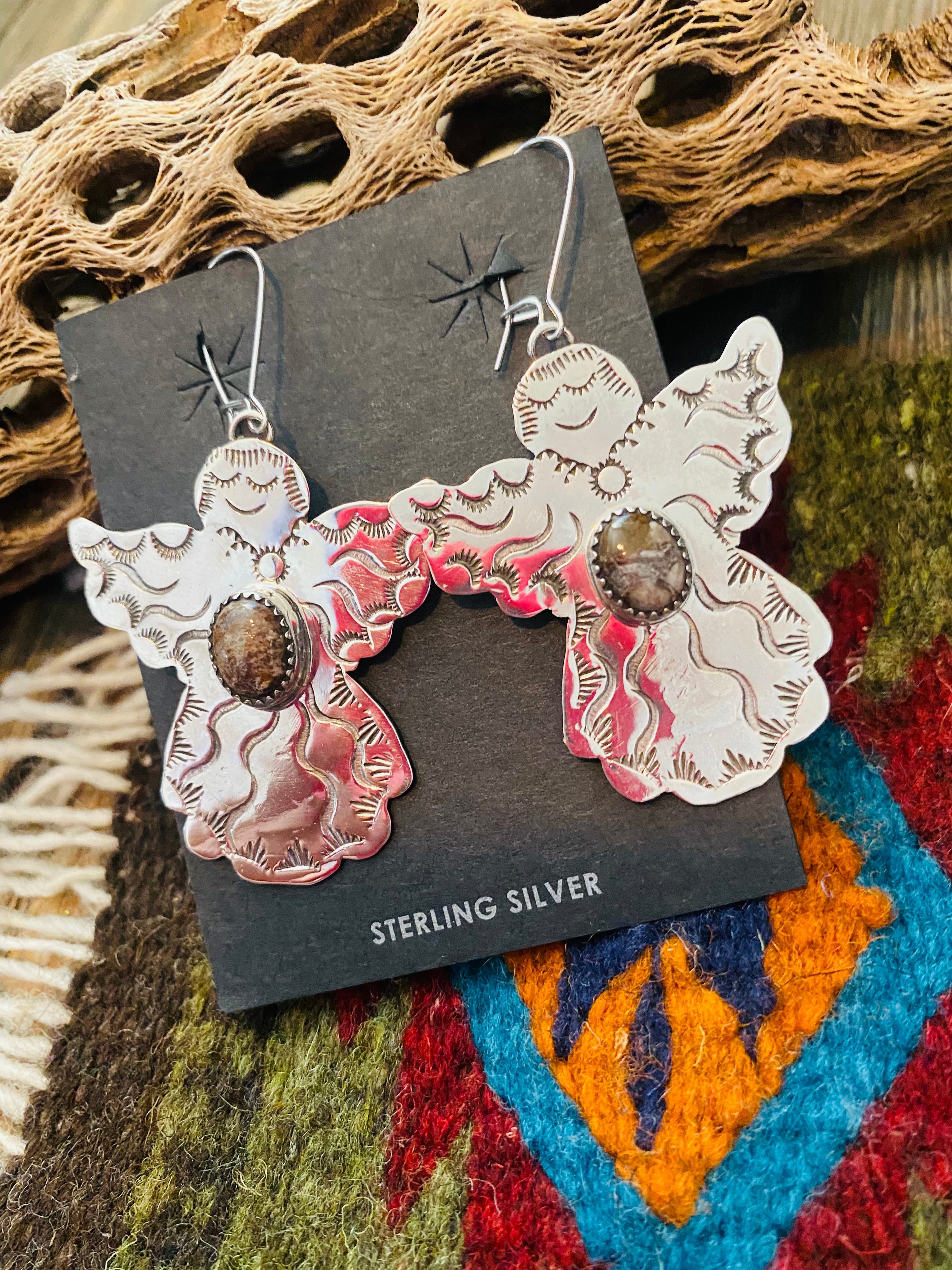 Navajo Jasper & Sterling Silver Angel Dangle Earrings