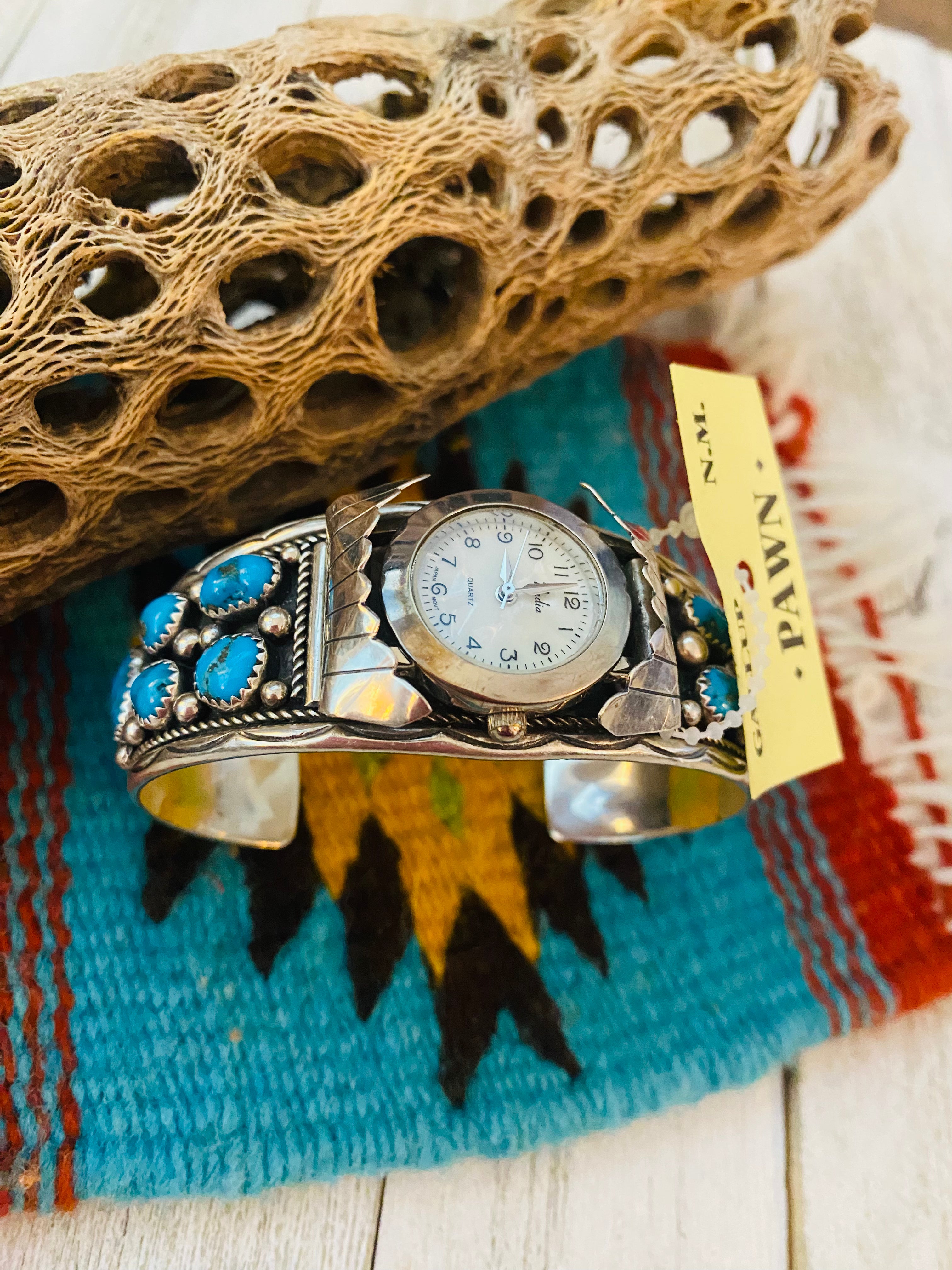 Old Pawn Vintage Navajo Kingman Turquoise & Sterling Silver Watch Cuff