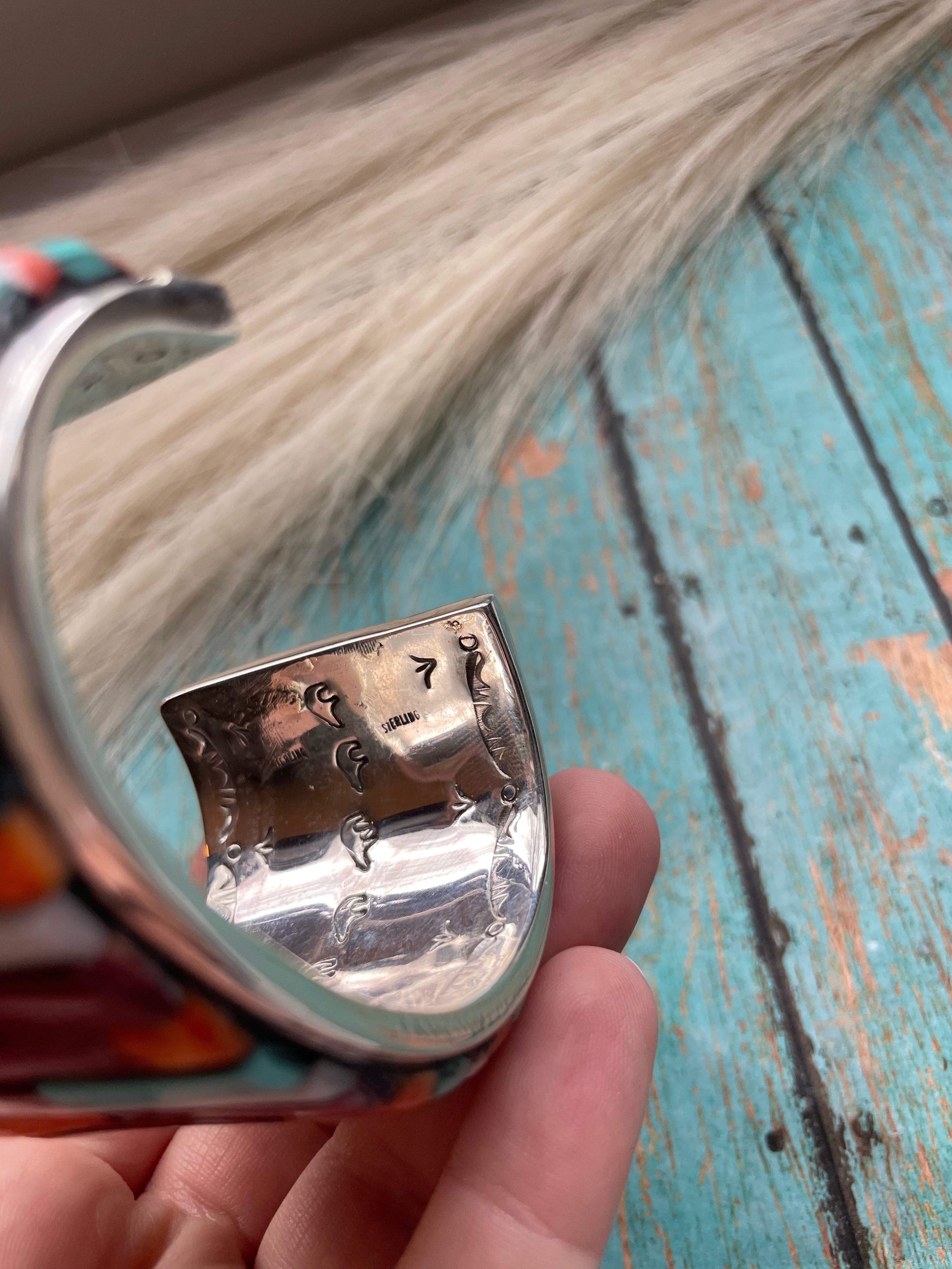 Navajo Sterling Silver & Multi Stone Cuff Bracelet Signed