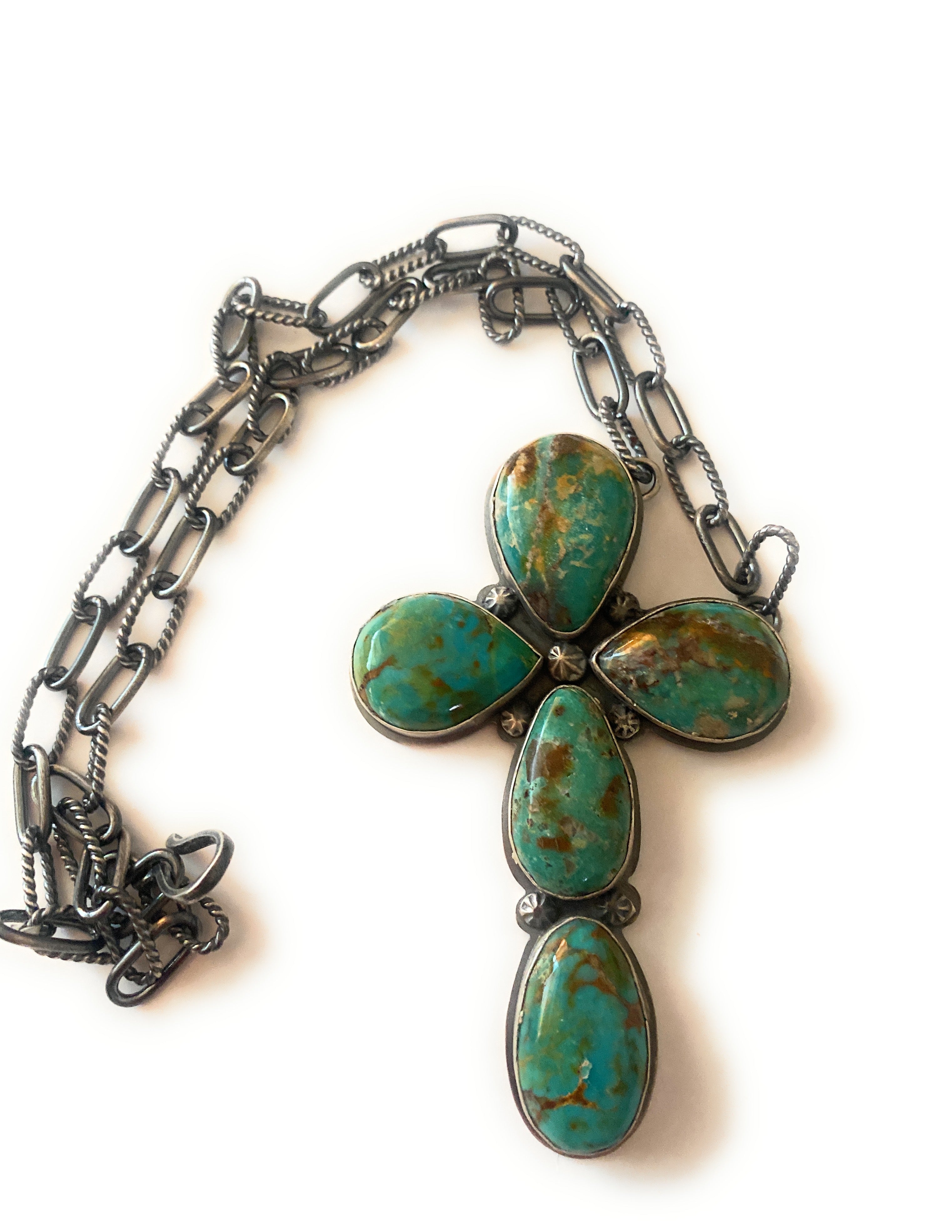 Navajo Royston Turquoise & Sterling Silver Cross Necklace