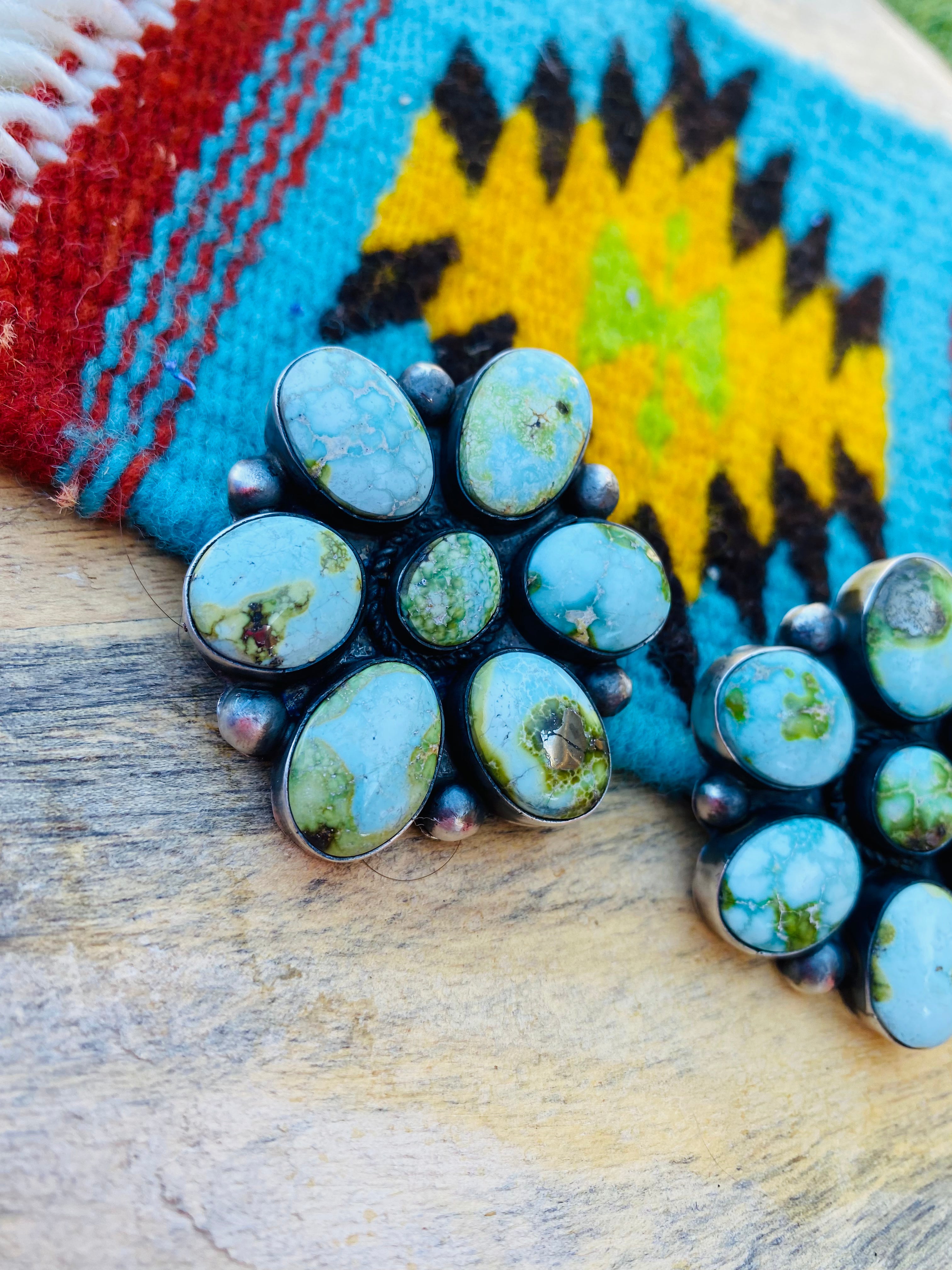 Navajo Sterling Silver & Sonoran Gold Turquoise Cluster Earrings