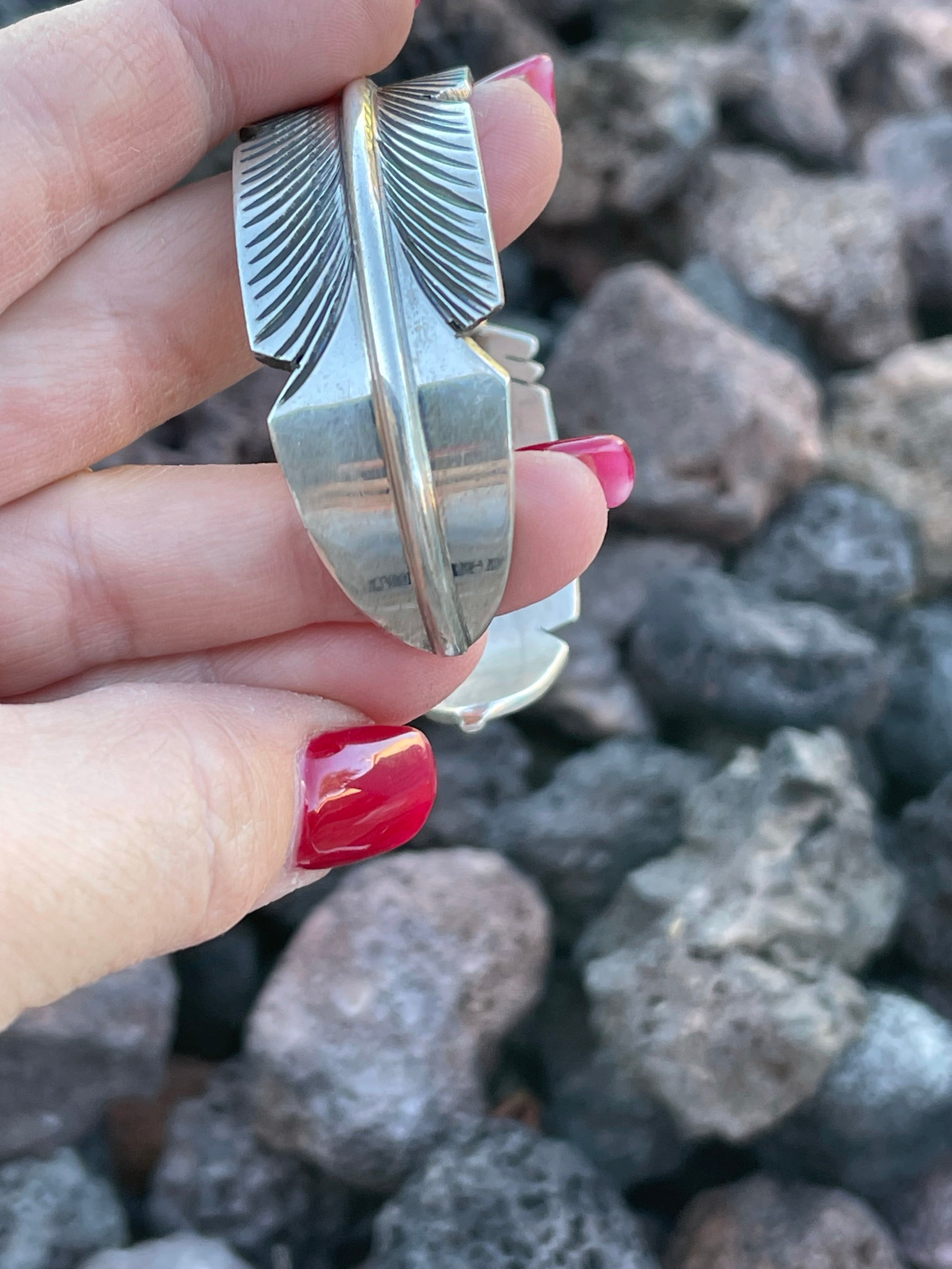 Navajo Sterling Silver Hand Crafted Feather Bracelet Cuff