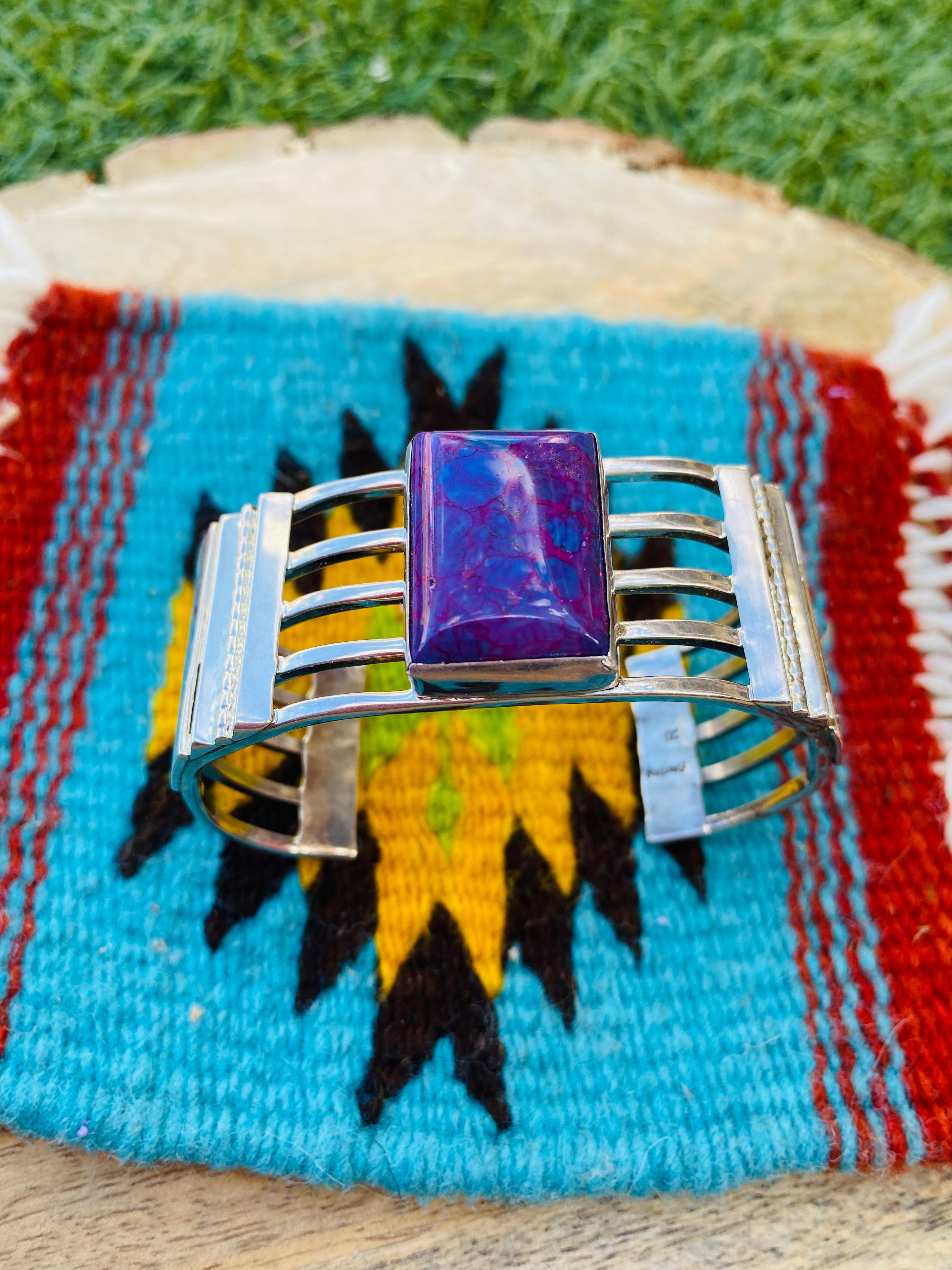 Navajo Purple Dream Mohave & Sterling Silver Cuff Bracelet Signed