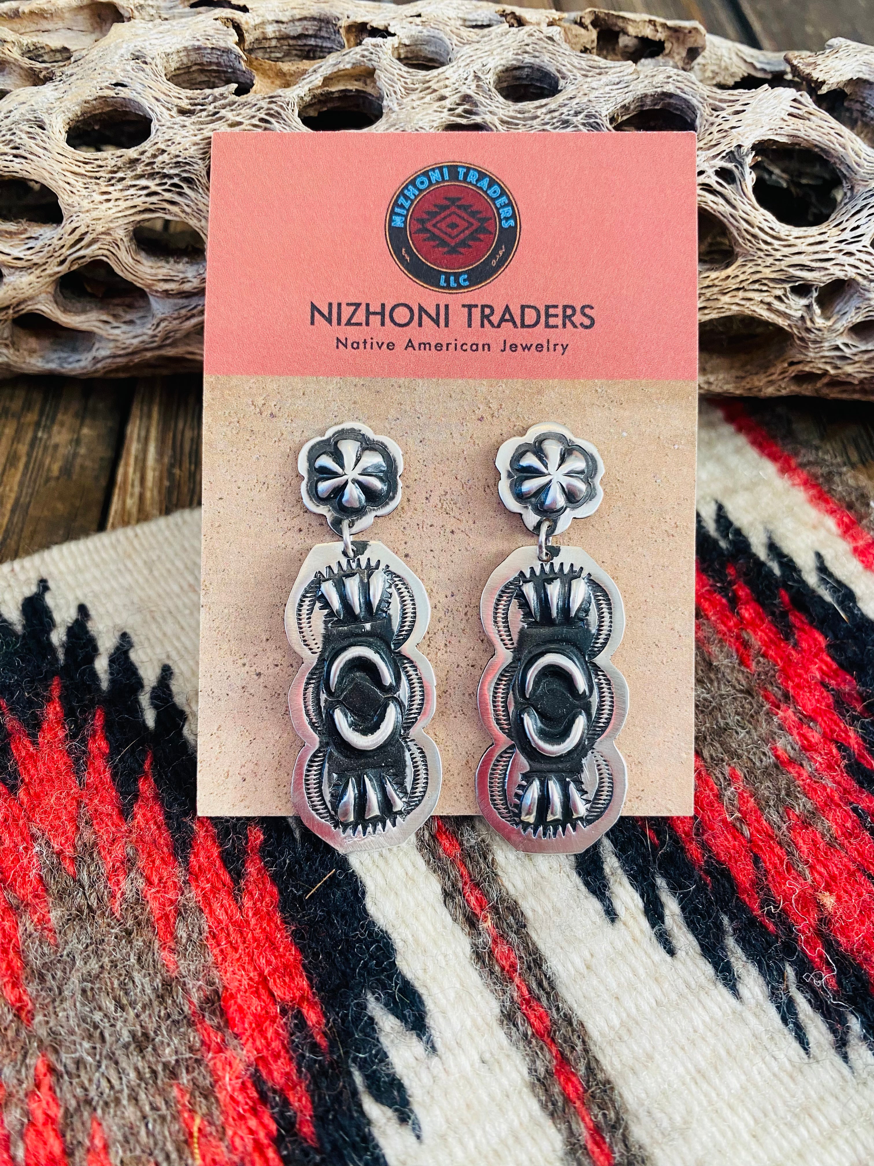 Navajo Sterling Silver Concho Dangle Earrings By Leander Tahe