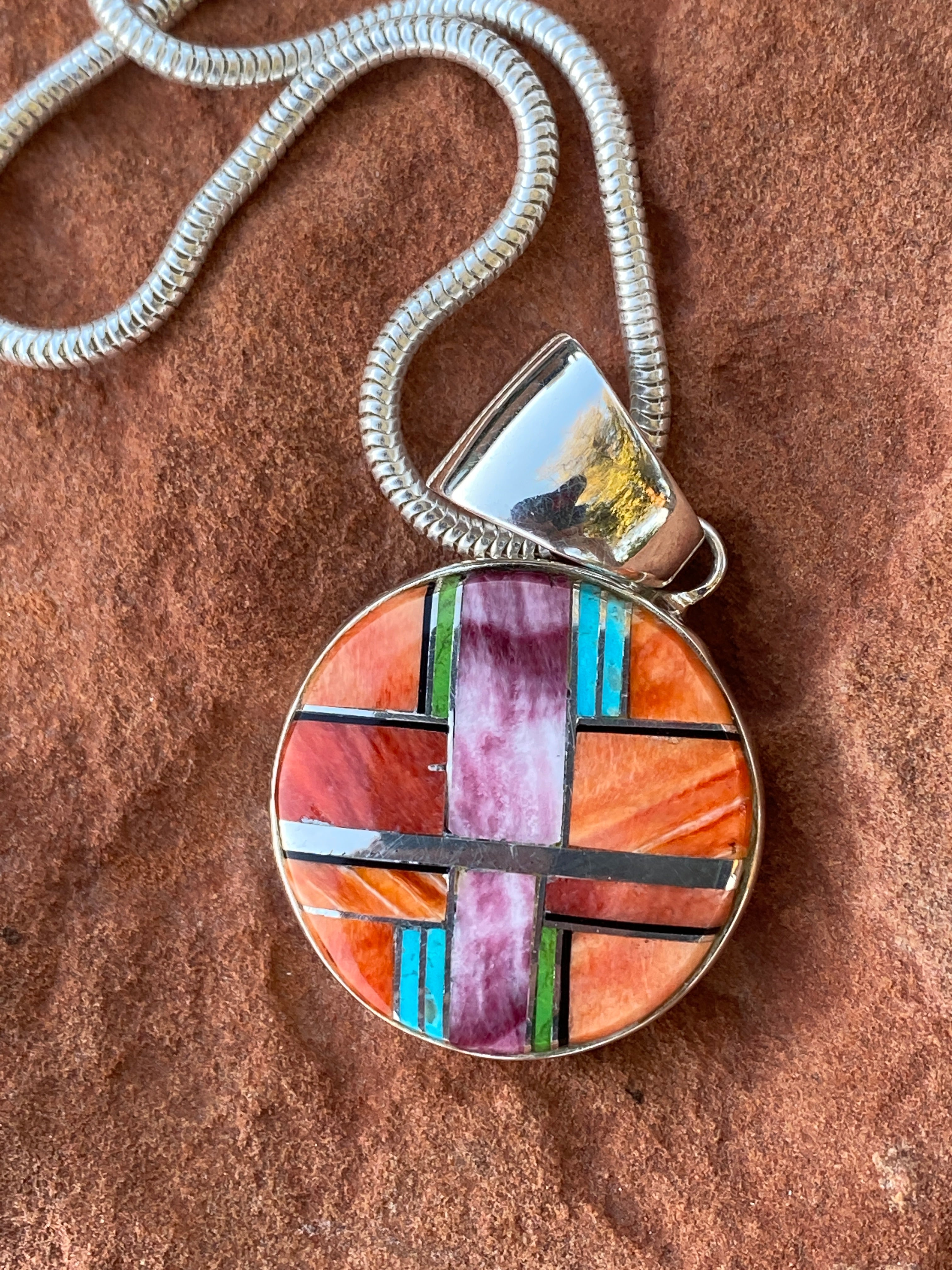 Navajo Turquoise, Orange spiny Pendant