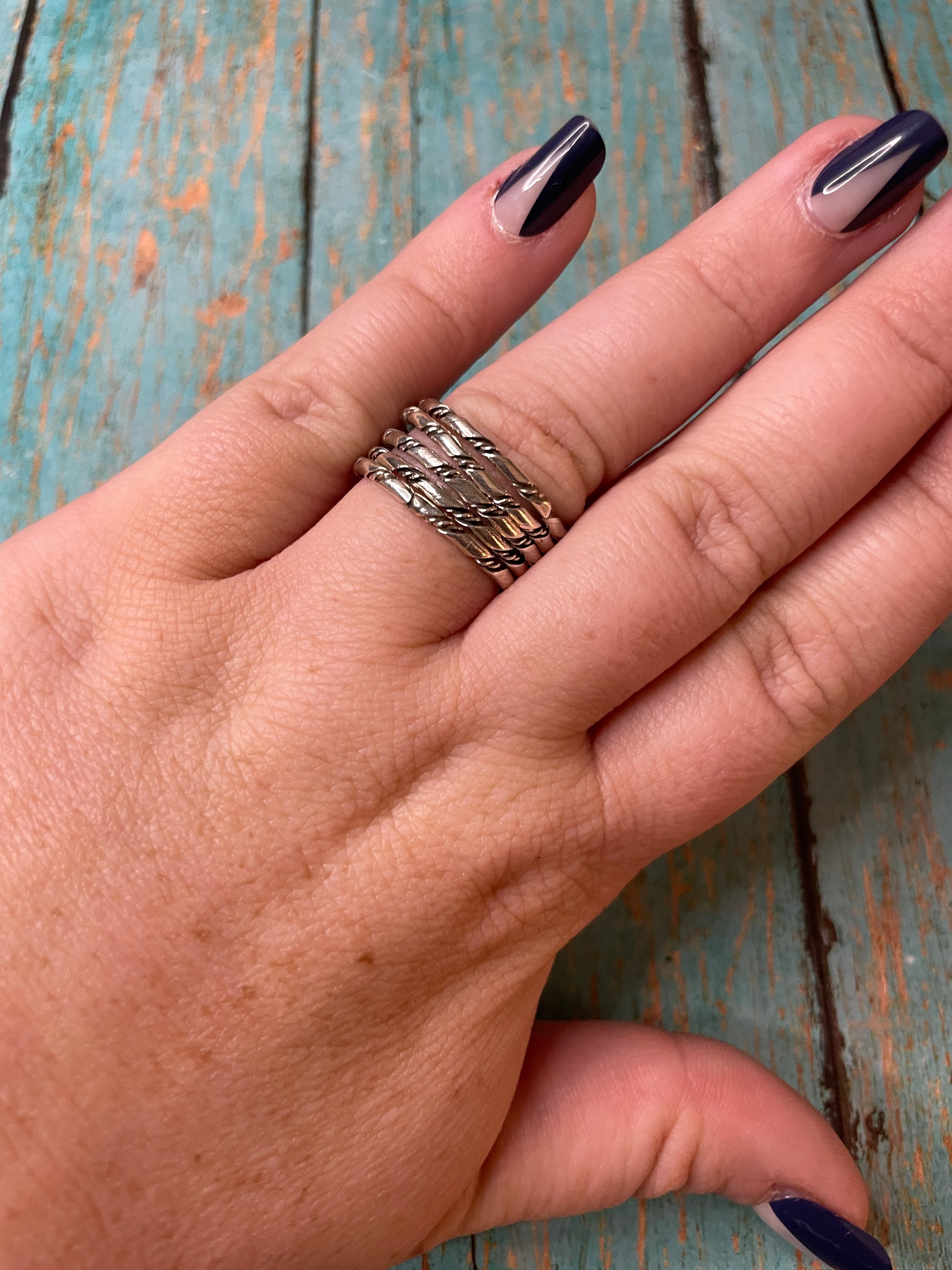 Navajo Made Sterling Silver Thin Twisted Bands SK8