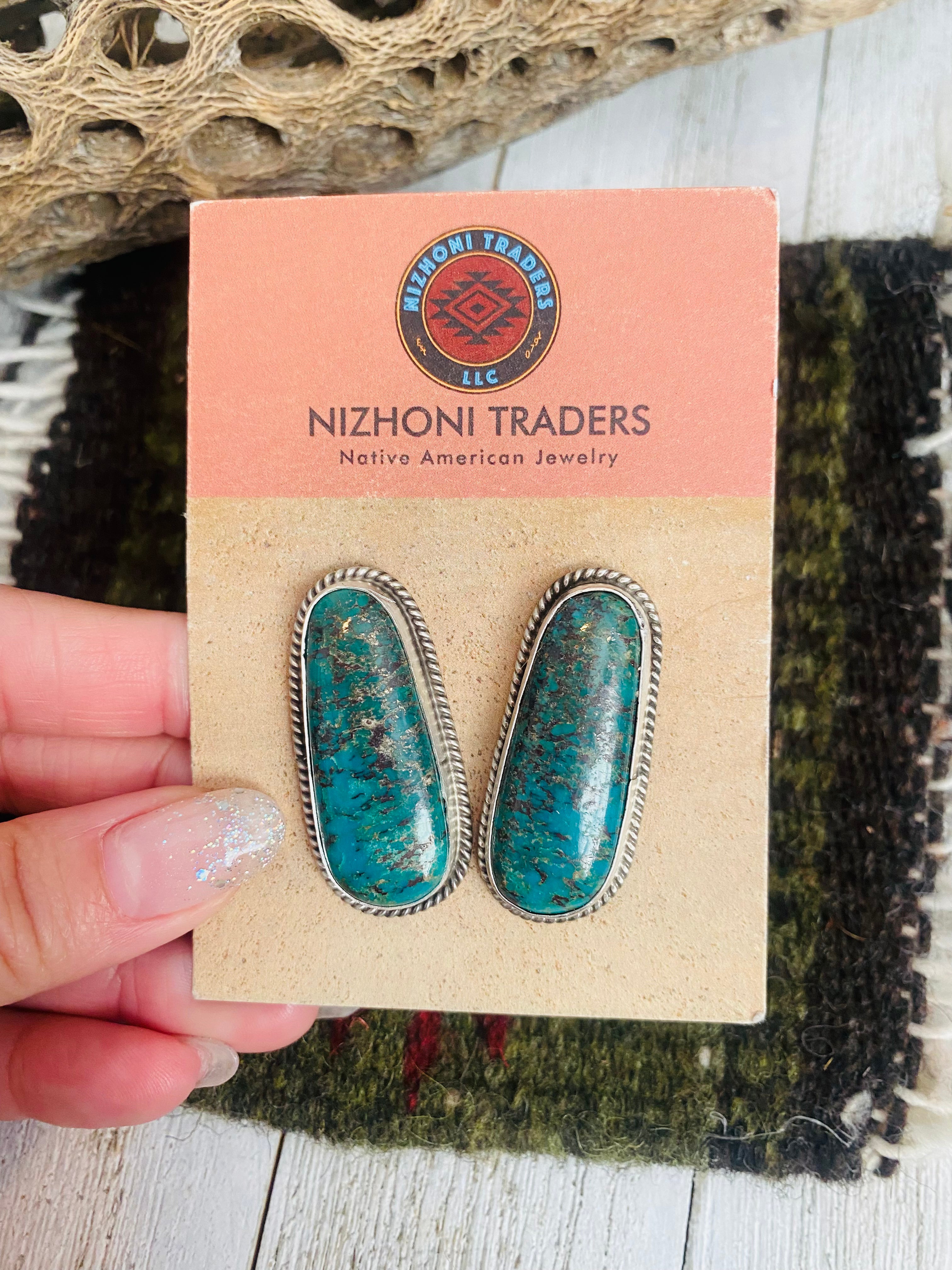 Navajo Sterling Silver & Royston Turquoise Stud Earrings