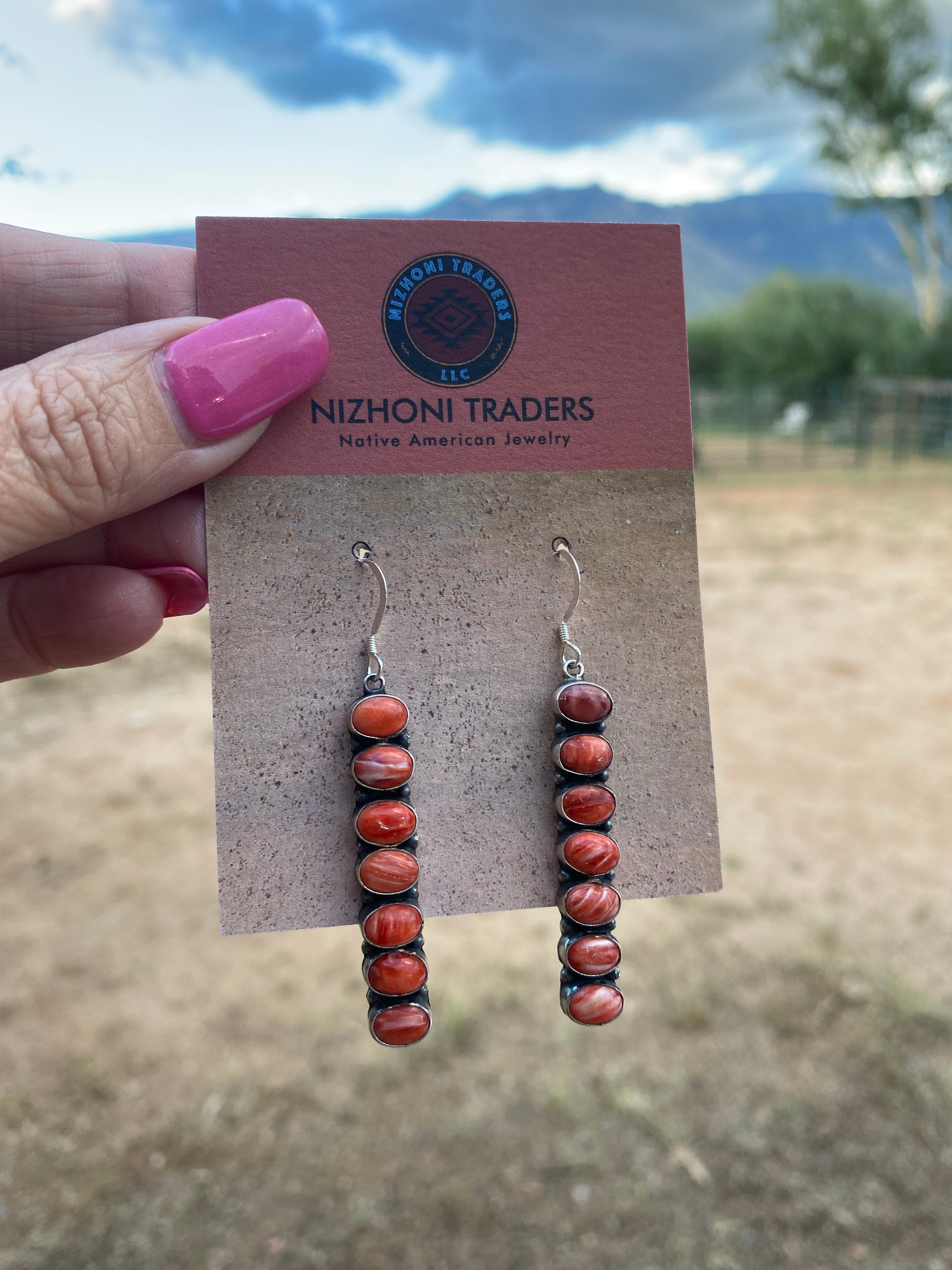 Orange Spiny & Sterling Silver Navajo Dangles