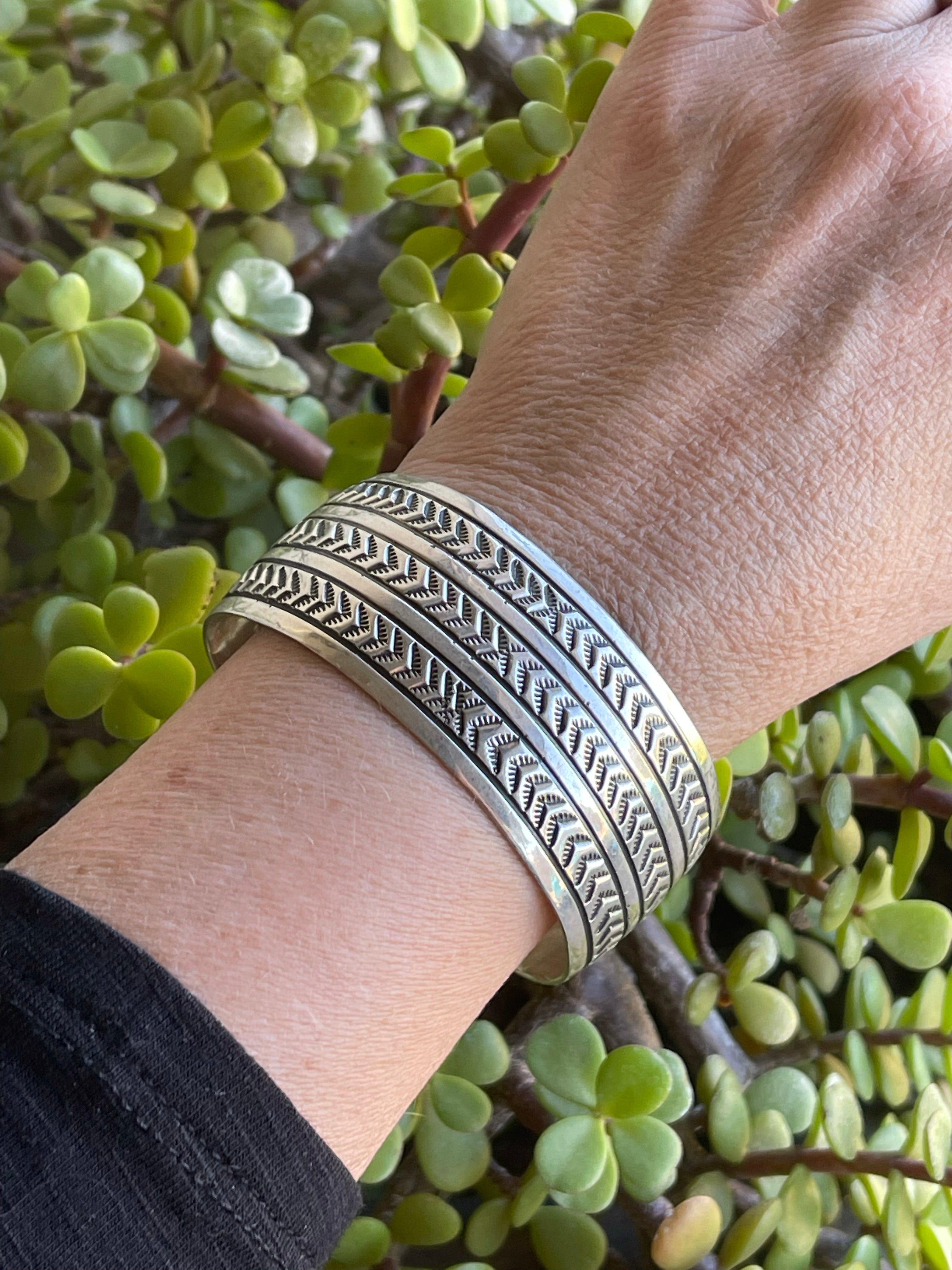 Navajo Sterling Silver HandStamped Southwest Bracelet Cuff