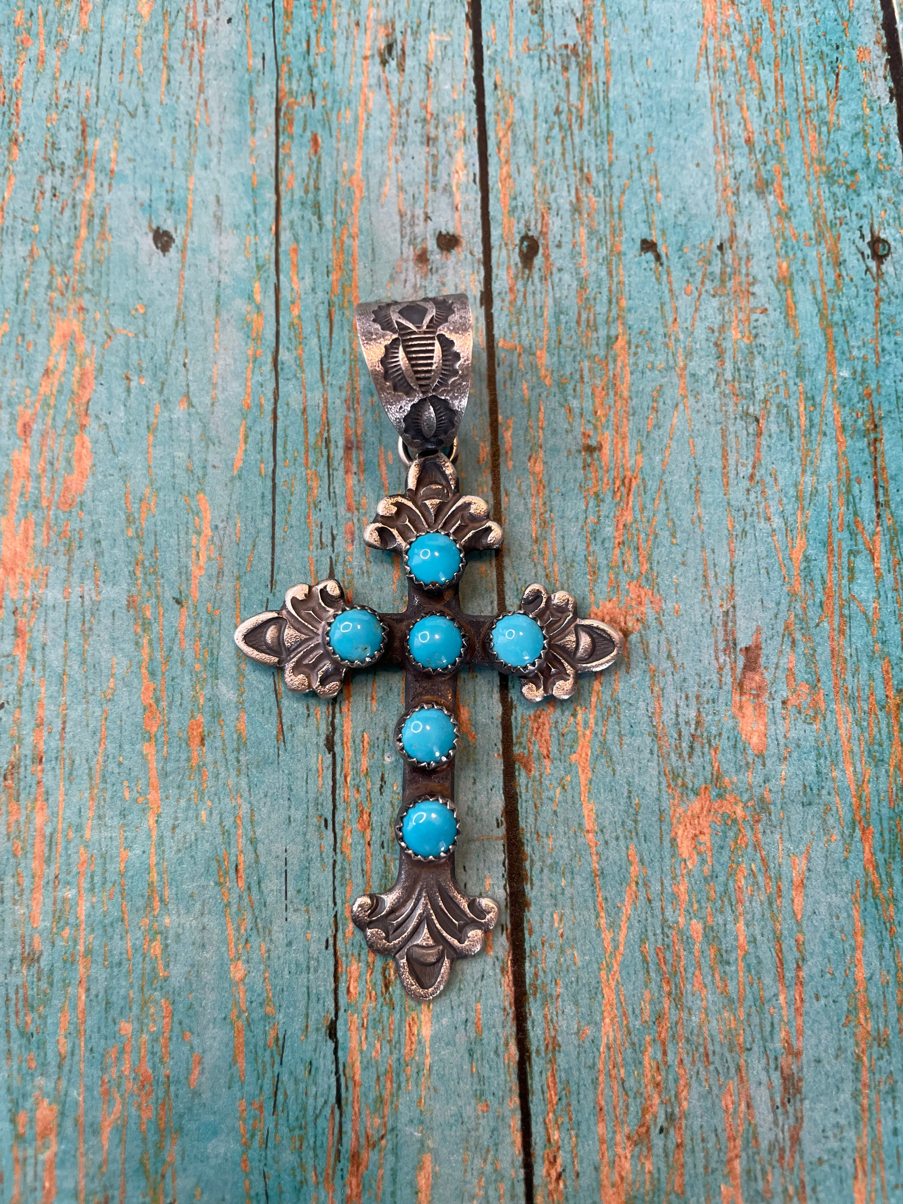 Kevin Billah Sterling Silver And Turquoise Cross Pendant Signed