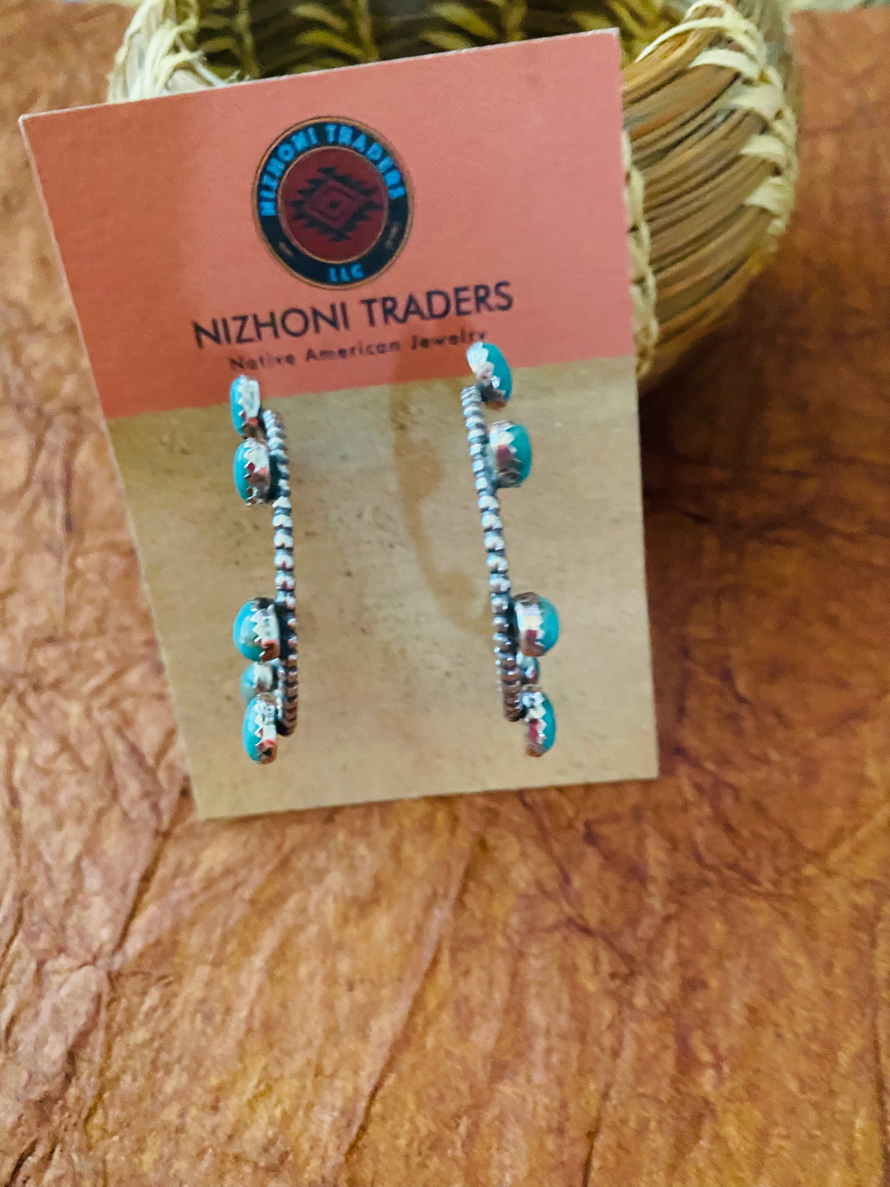 Navajo Sterling Silver & Turquoise Hoop Earrings