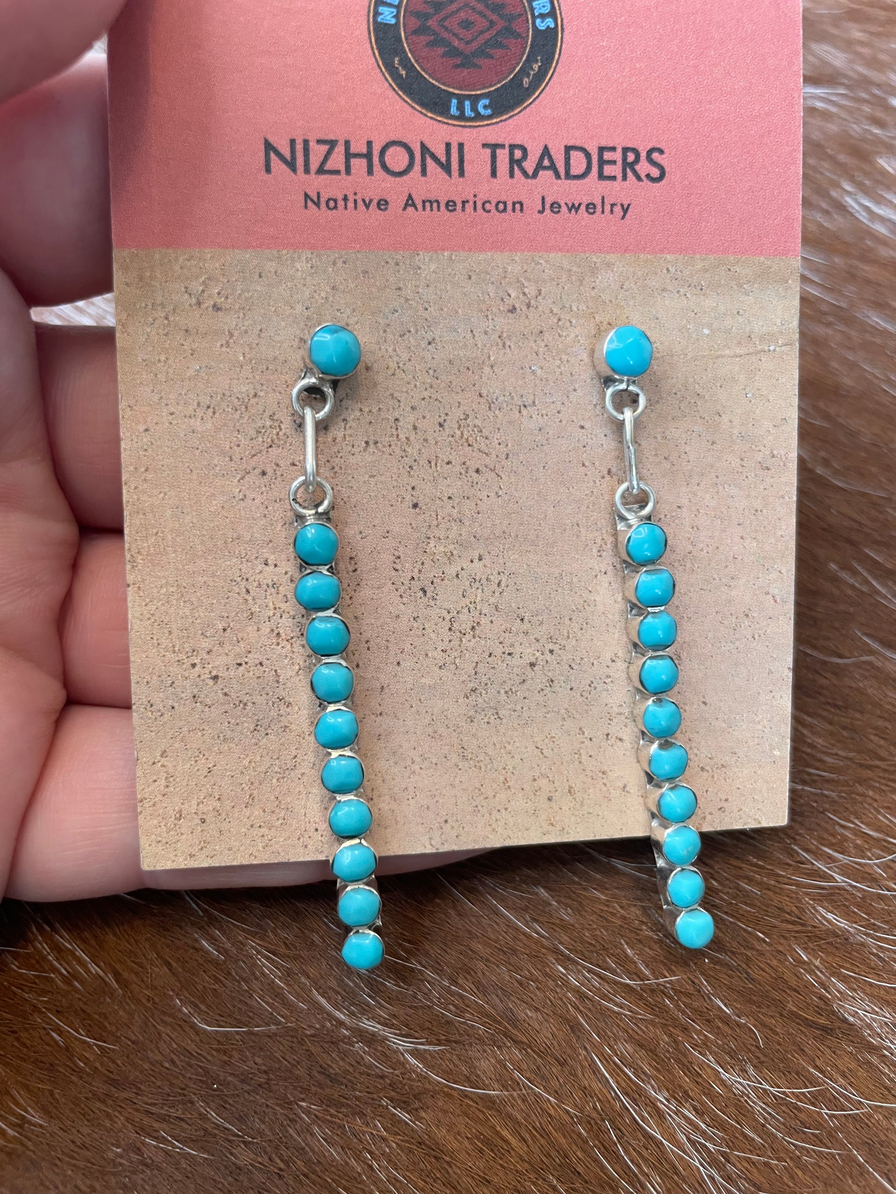 Zuni Turquoise And Sterling Silver Dangle Earrings