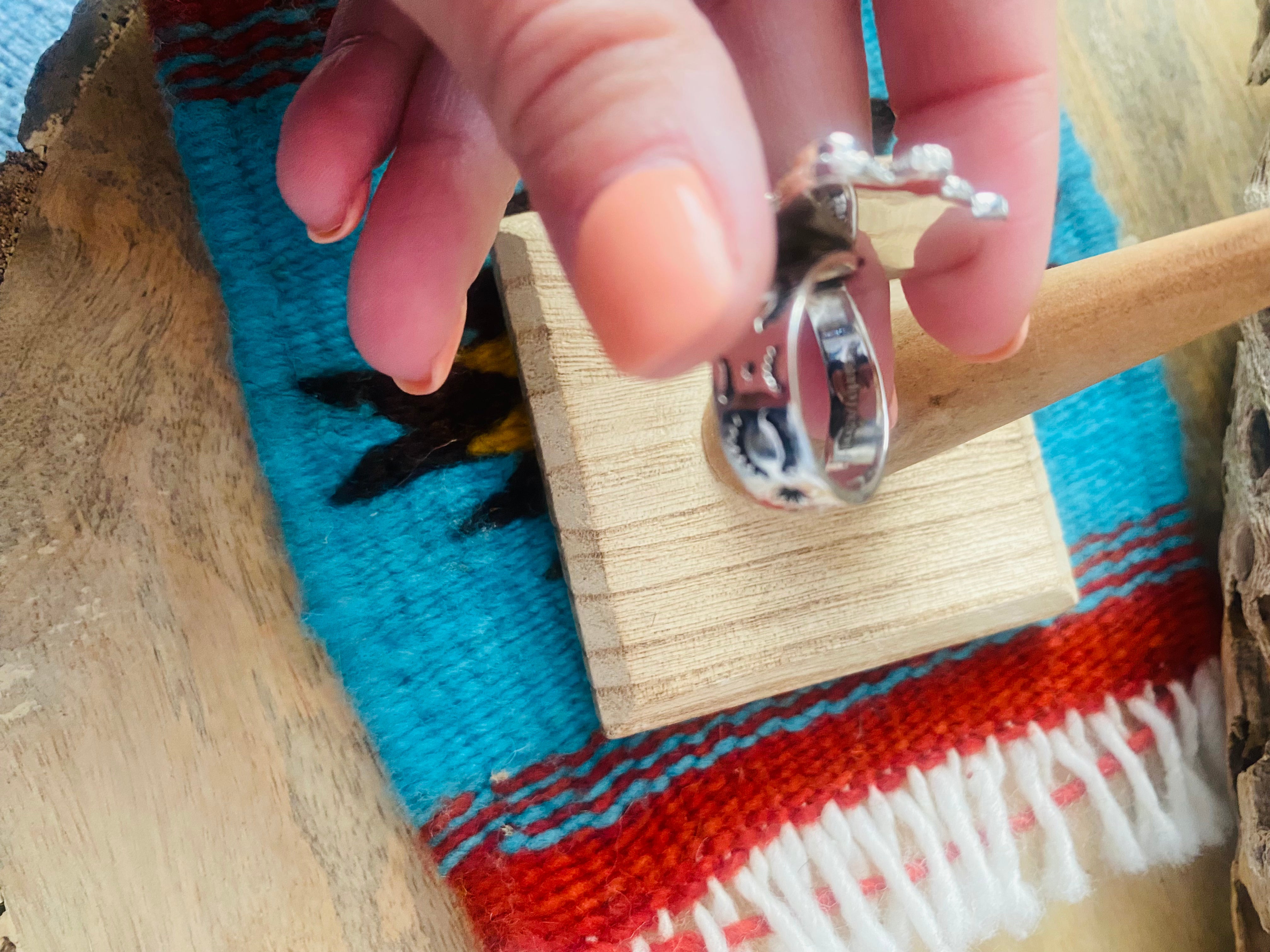 Handmade Sterling Silver, Coral & Number 8 Turquoise Adjustable Ring