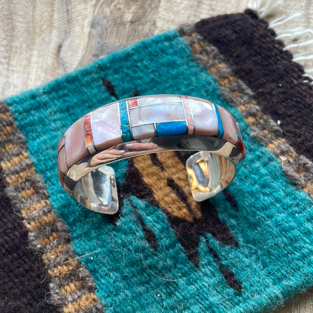 Navajo Multi Stone & Sterling Silver Inlay Cuff Bracelet