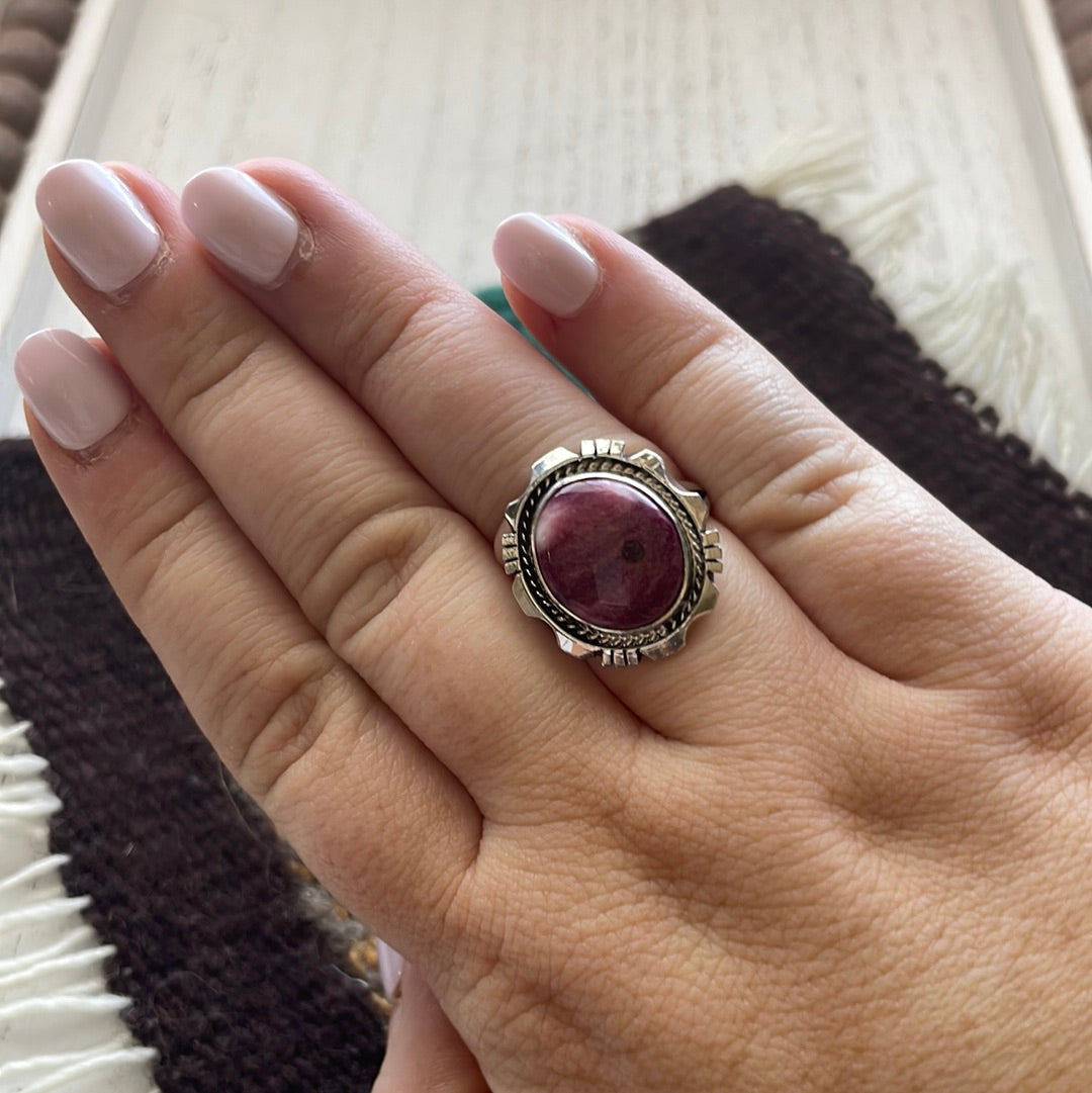 Navajo Purple Spiny and Sterling Silver Ring Signed