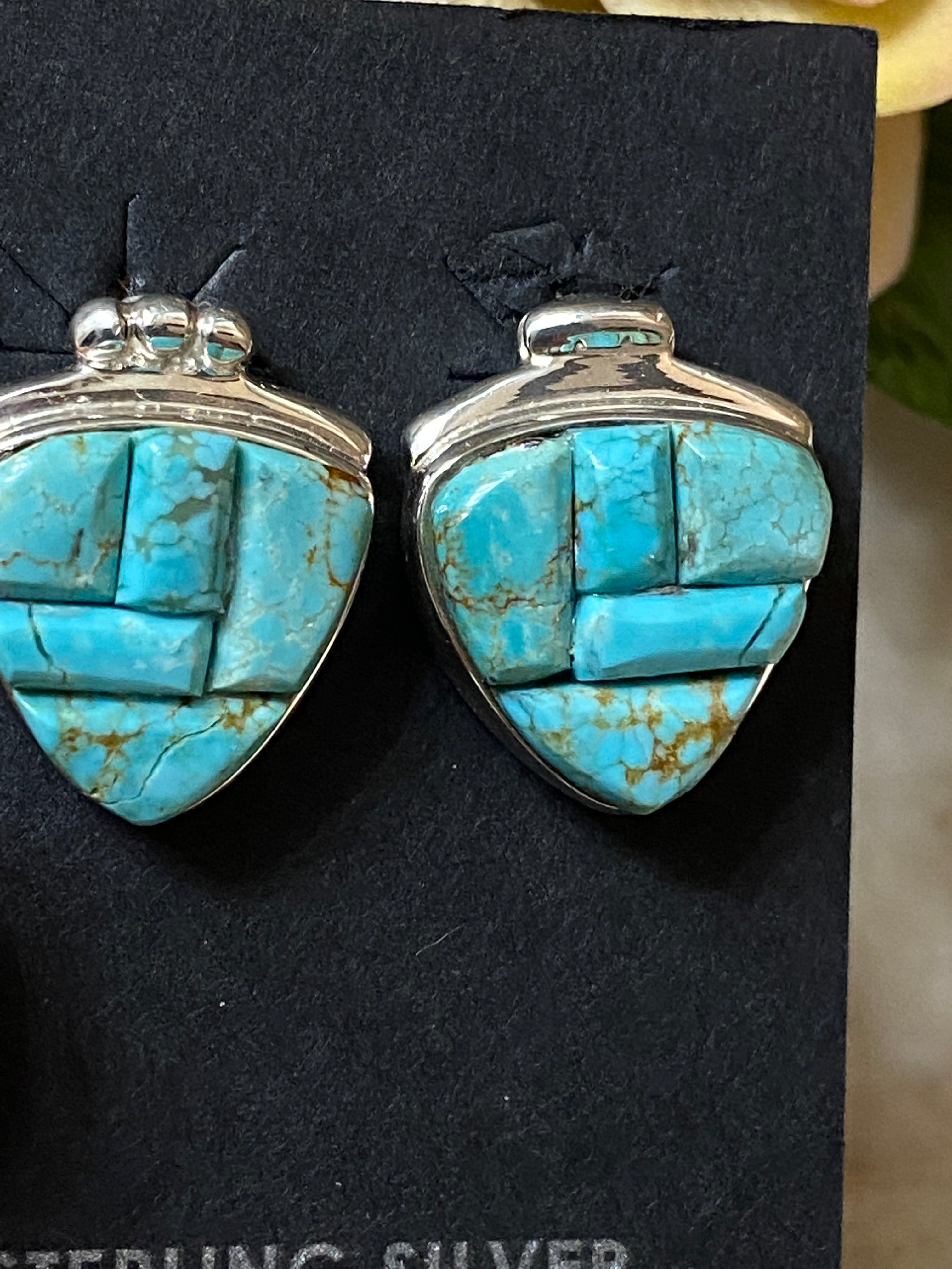 Navajo Turquoise 8 & Sterling Silver Rolled Berry Stud Earrings