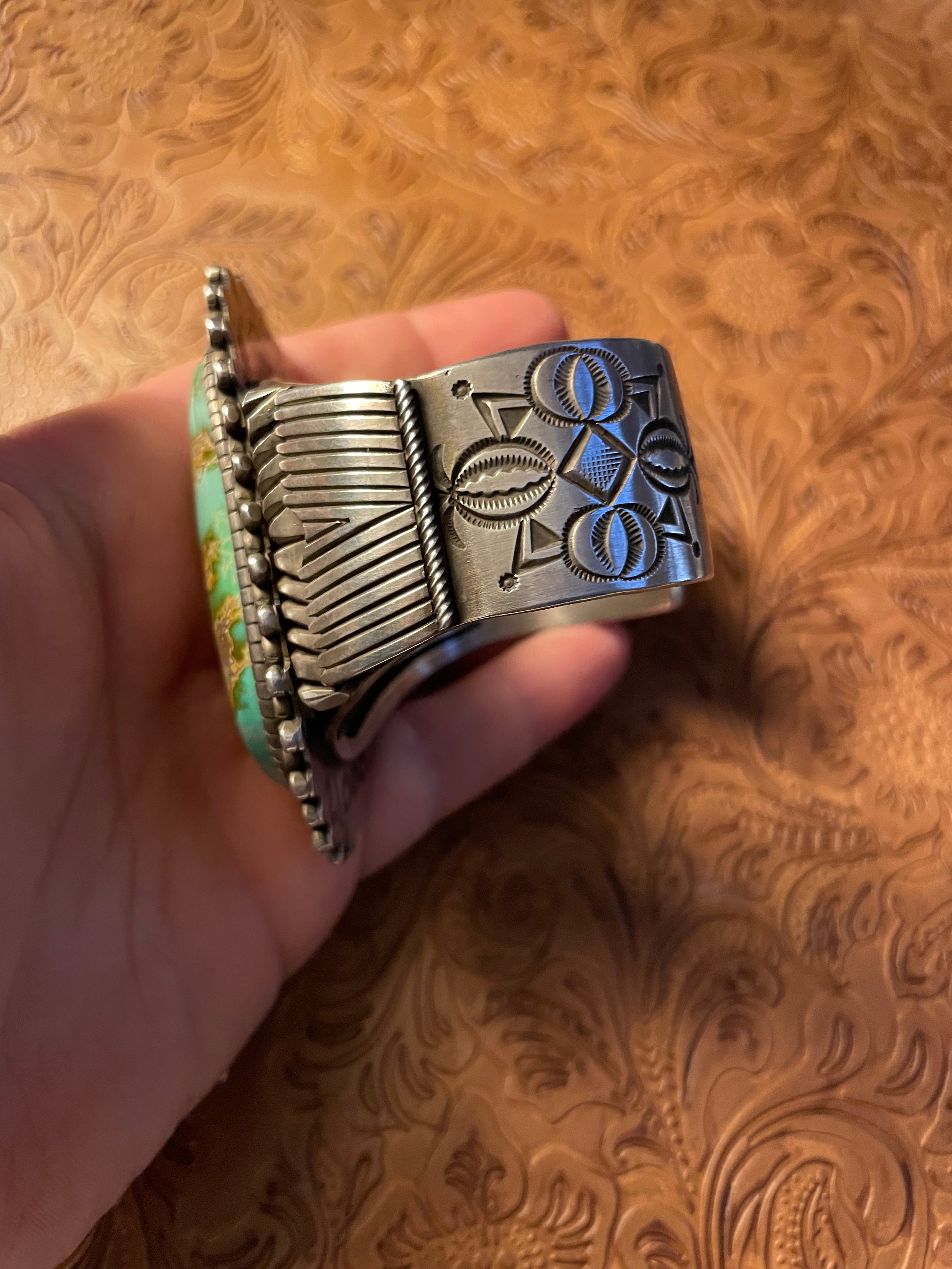 Navajo Sterling Silver & Turquoise Cuff Bracelet Signed