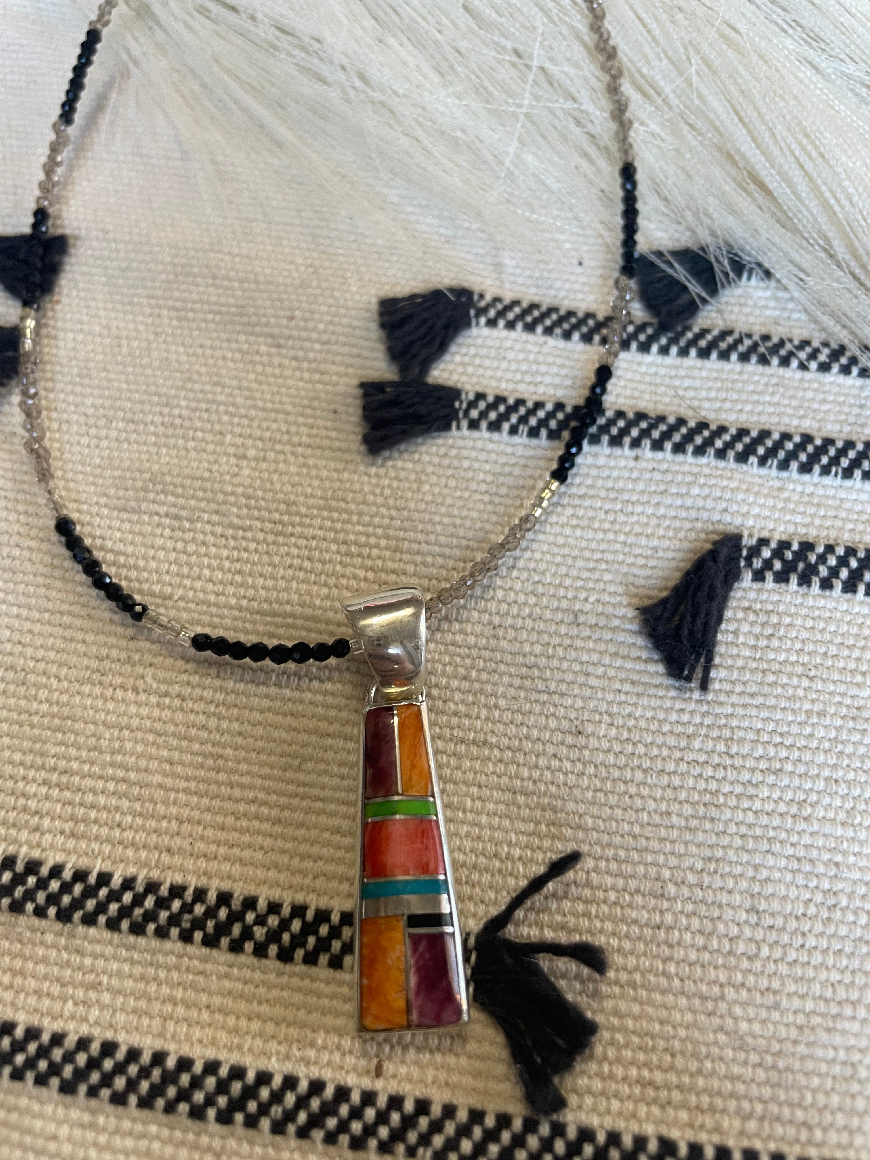 Navajo Multi Stone Inlay & Sterling Silver Pendant