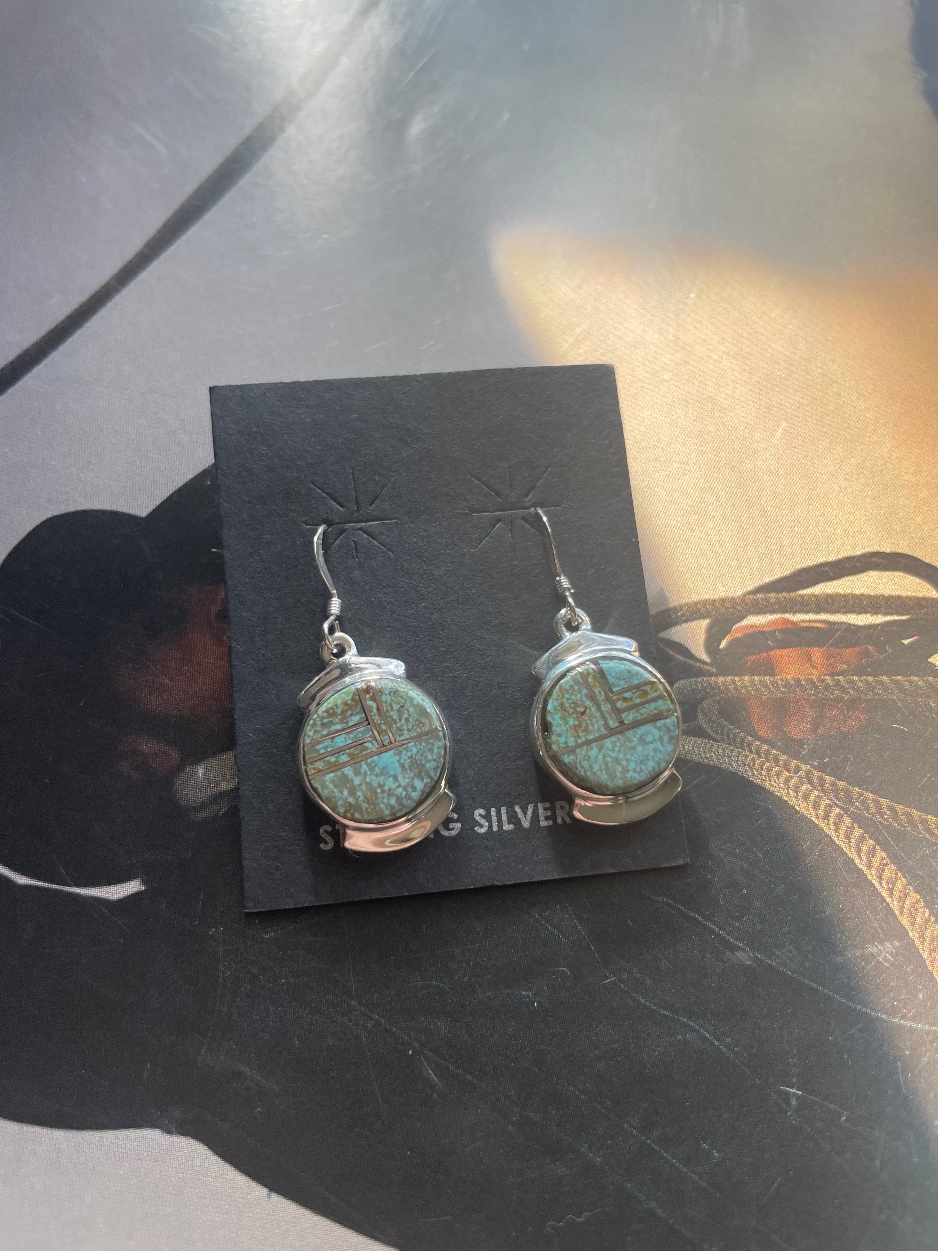 Navajo Number 8 Turquoise & Sterling Silver Dangle Earrings