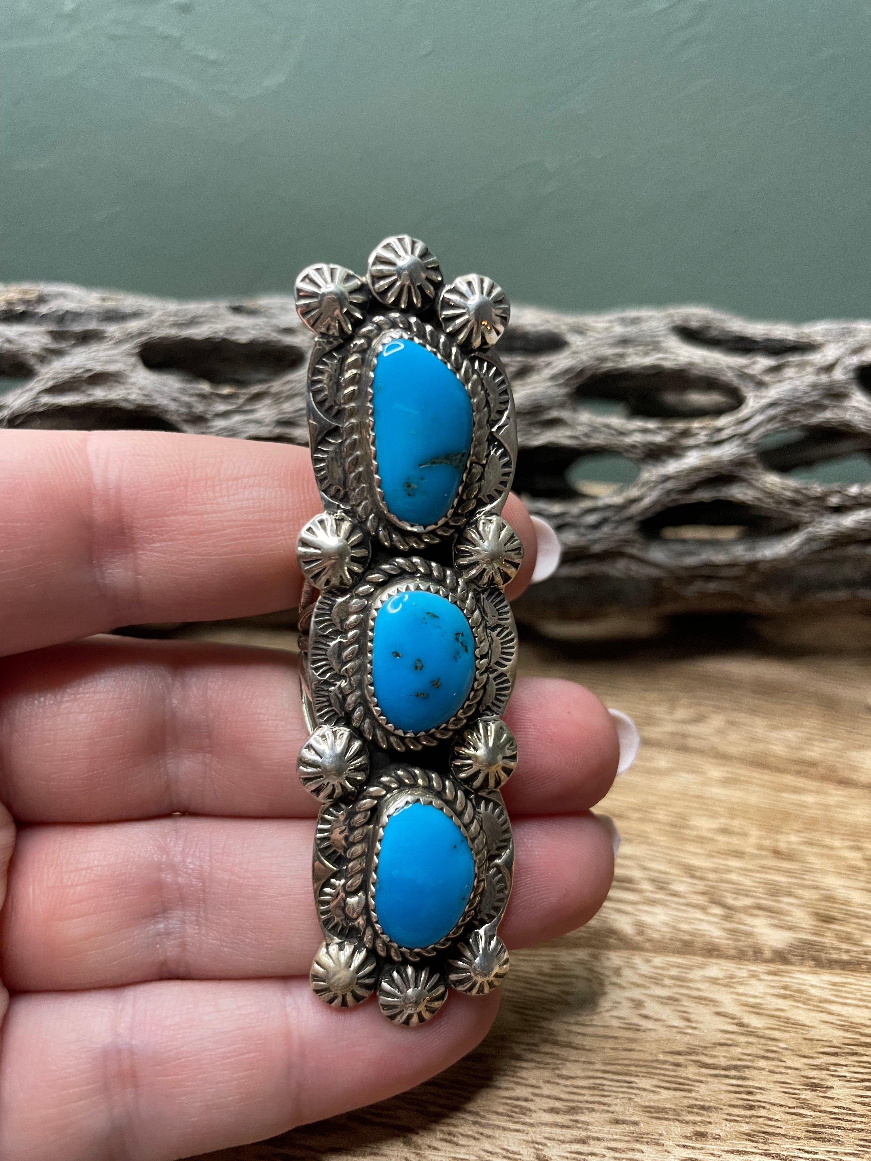 Navajo Turquoise And Sterling Silver Statement Ring Sz 7