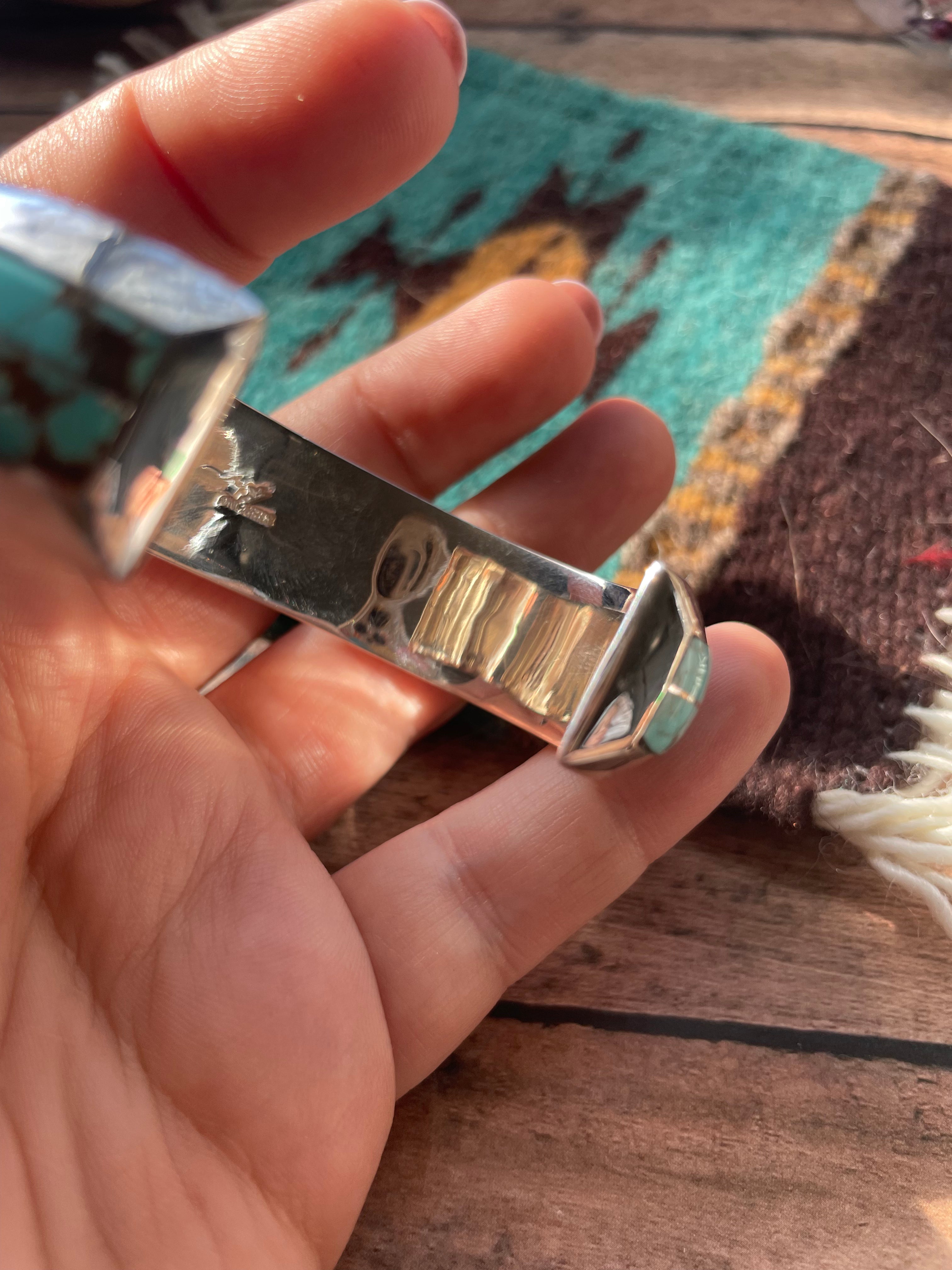 Navajo Handmade Sterling & Number 8 Turquoise Cuff