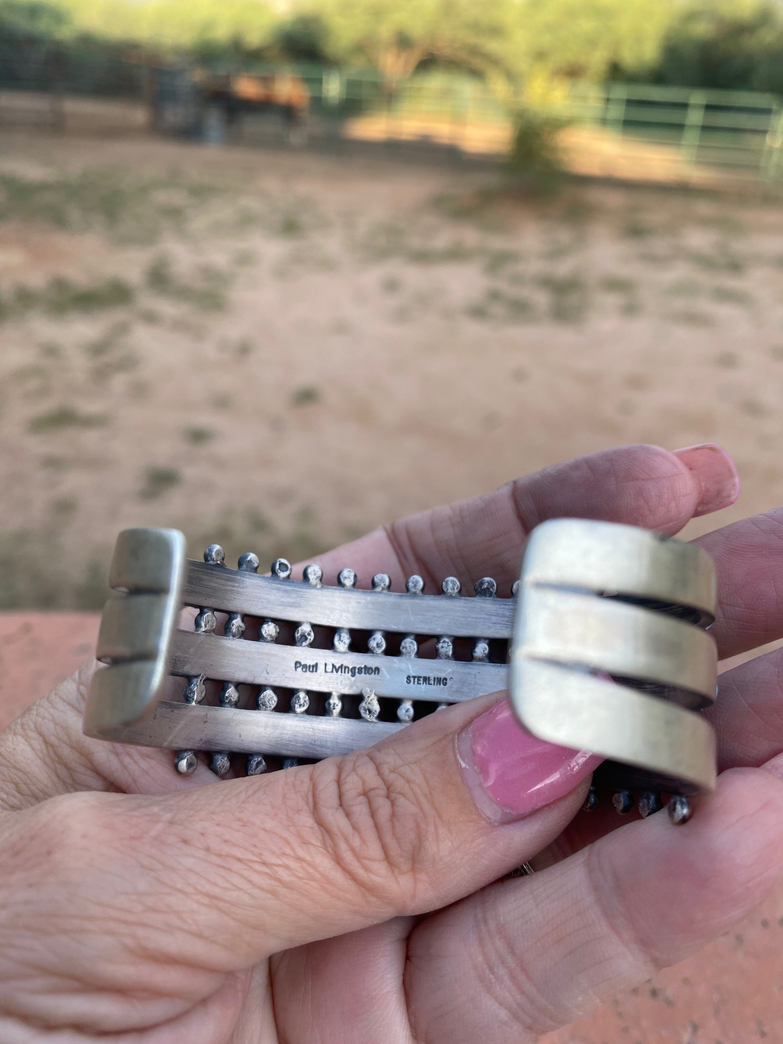 Paul Livingston Sterling Silver Snake Eye Carico Lake Turquoise 3 Row Cuff /