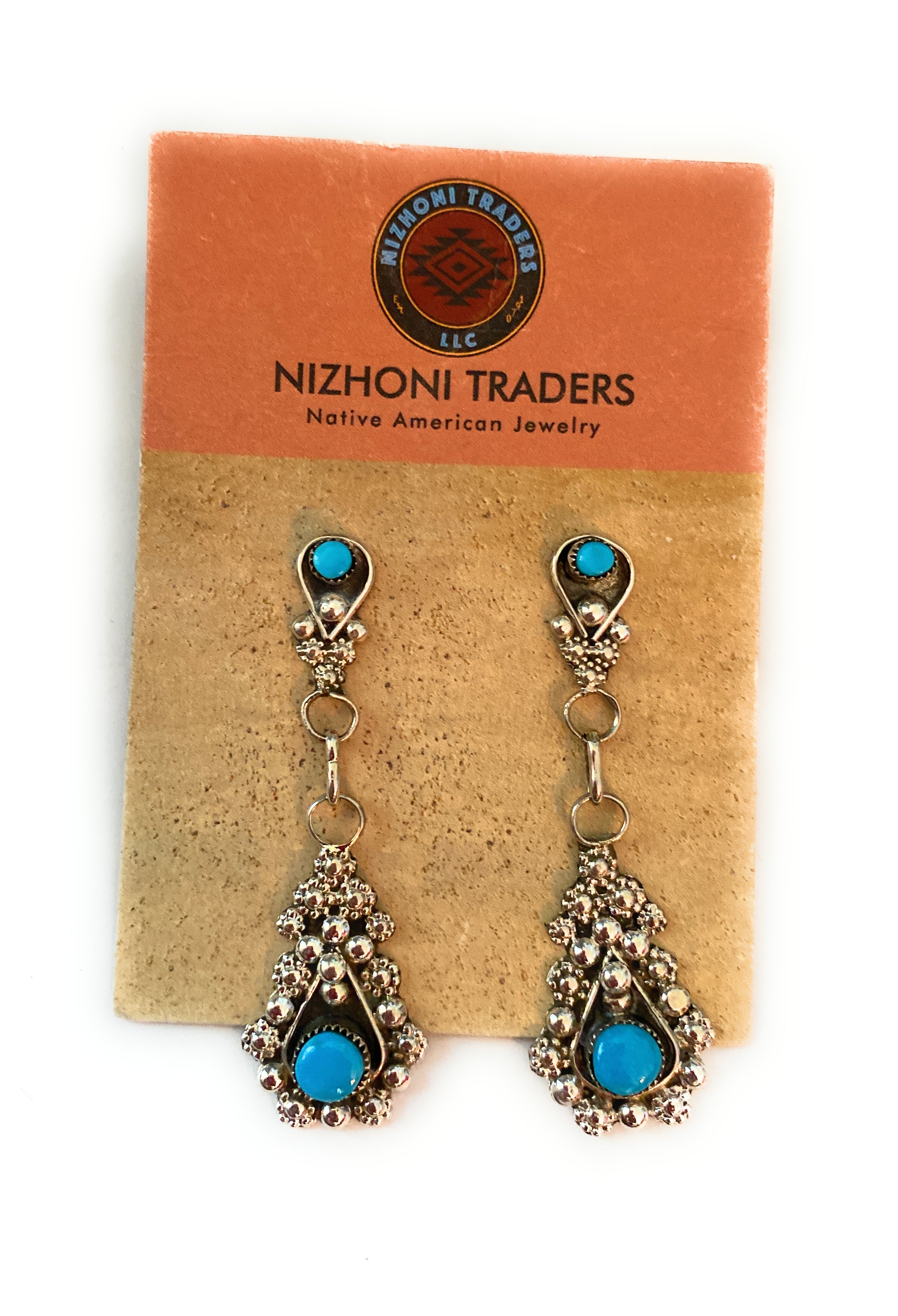 Zuni Sterling Silver & Turquoise Dangle Earrings