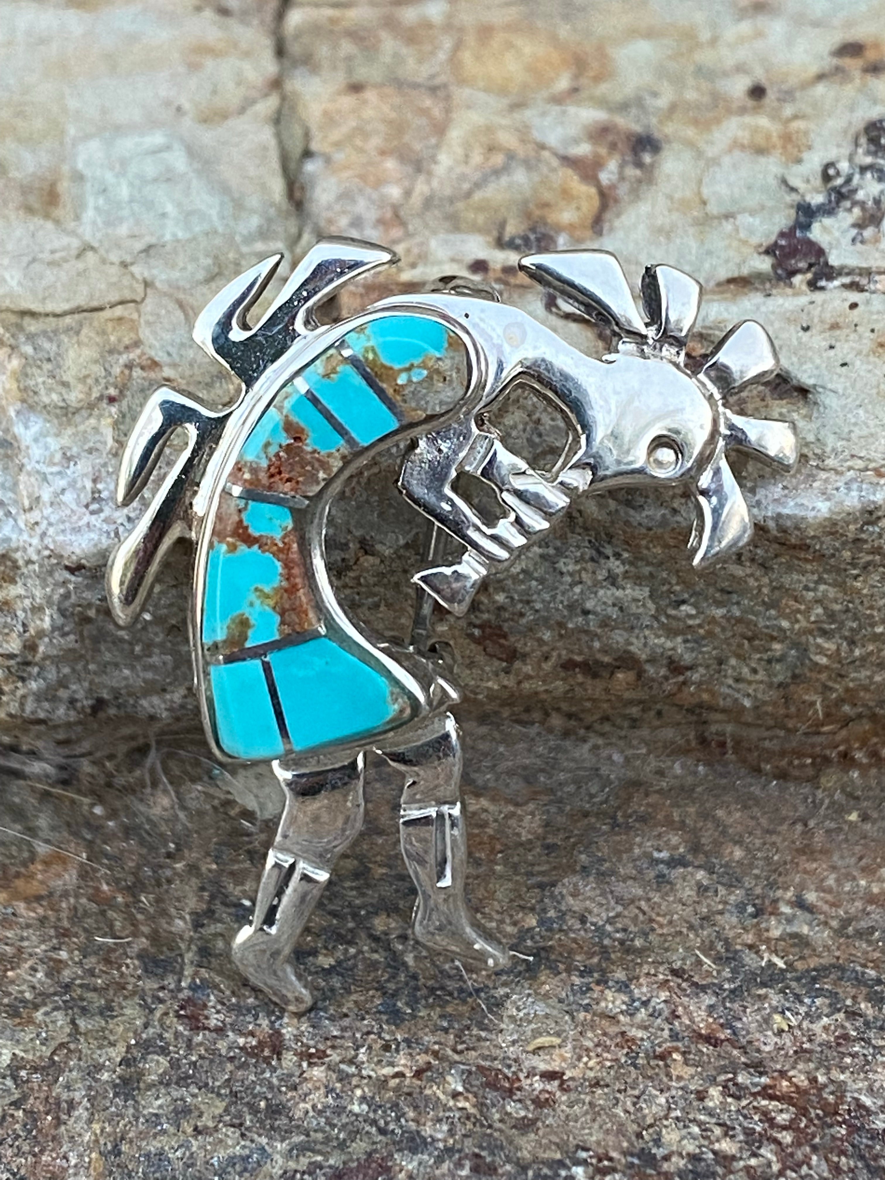 Navajo Turquoise 8 & Sterling Silver Kokopelli Pin & Pendant