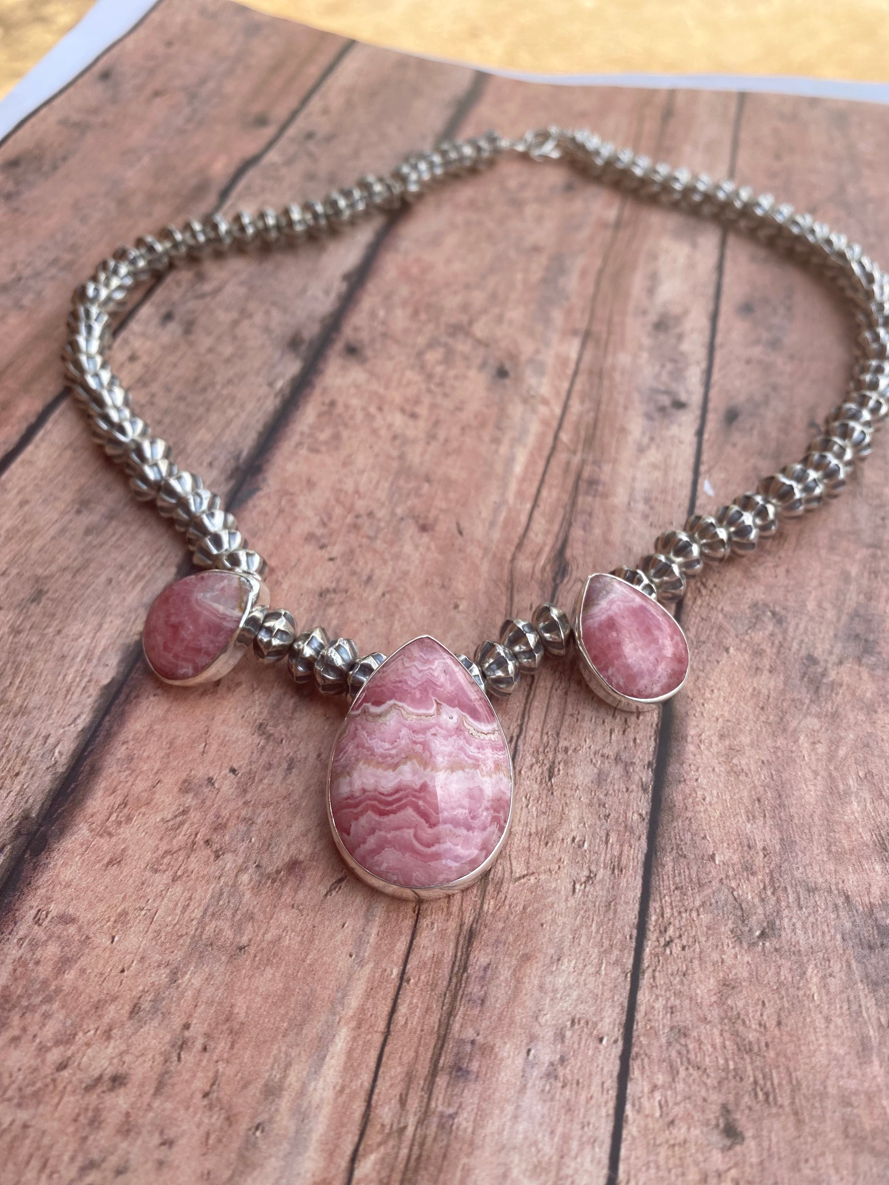 Navajo Rhodonite & Sterling Silver Beaded Necklace Set