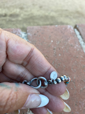 Handcrafted Turquoise & Spiny Spice Sterling Silver Beaded Necklace 14 inch