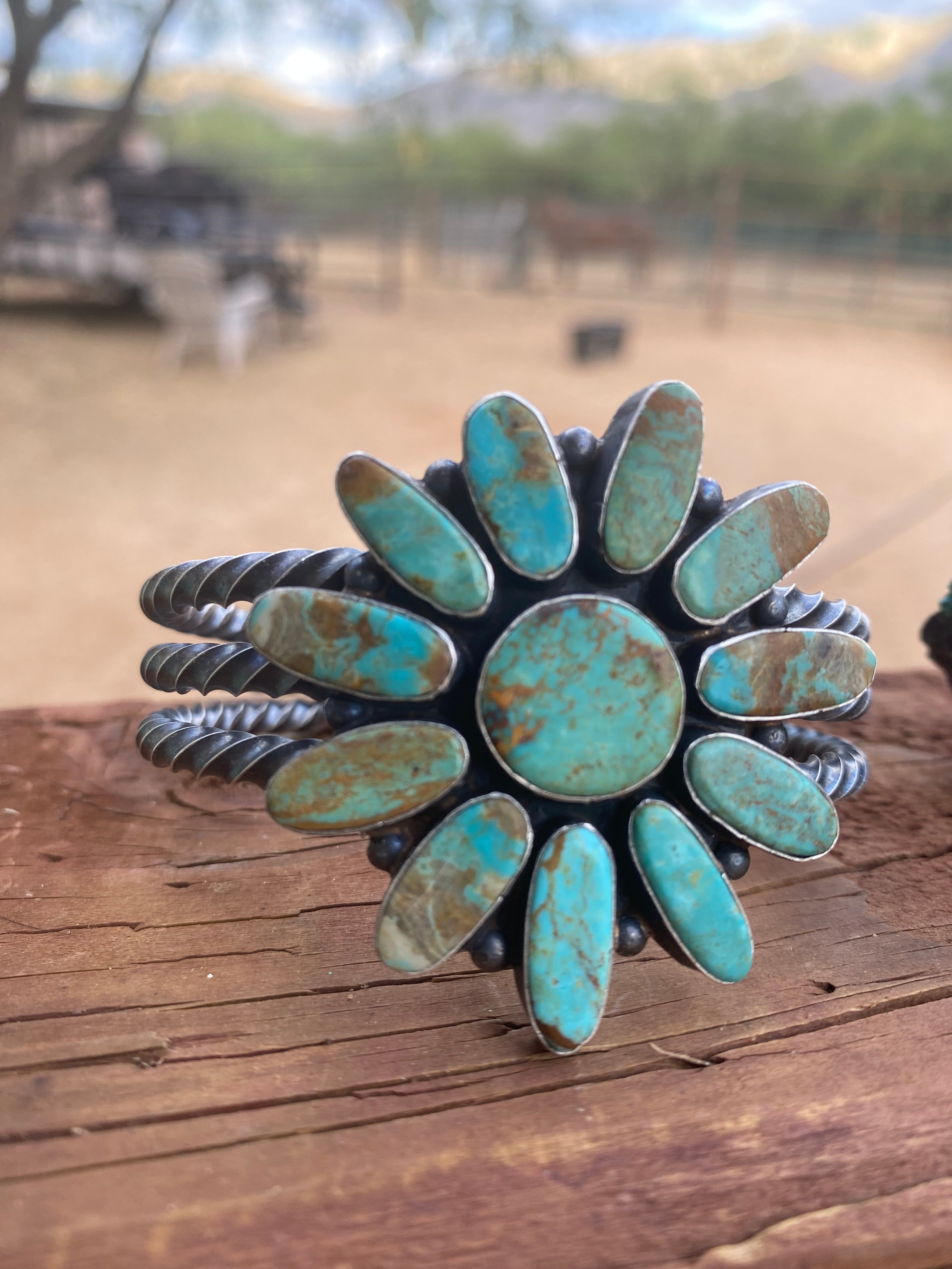 Navajo Jacqueline Silver Royston Turquoise & Sterling Cluster Cuff