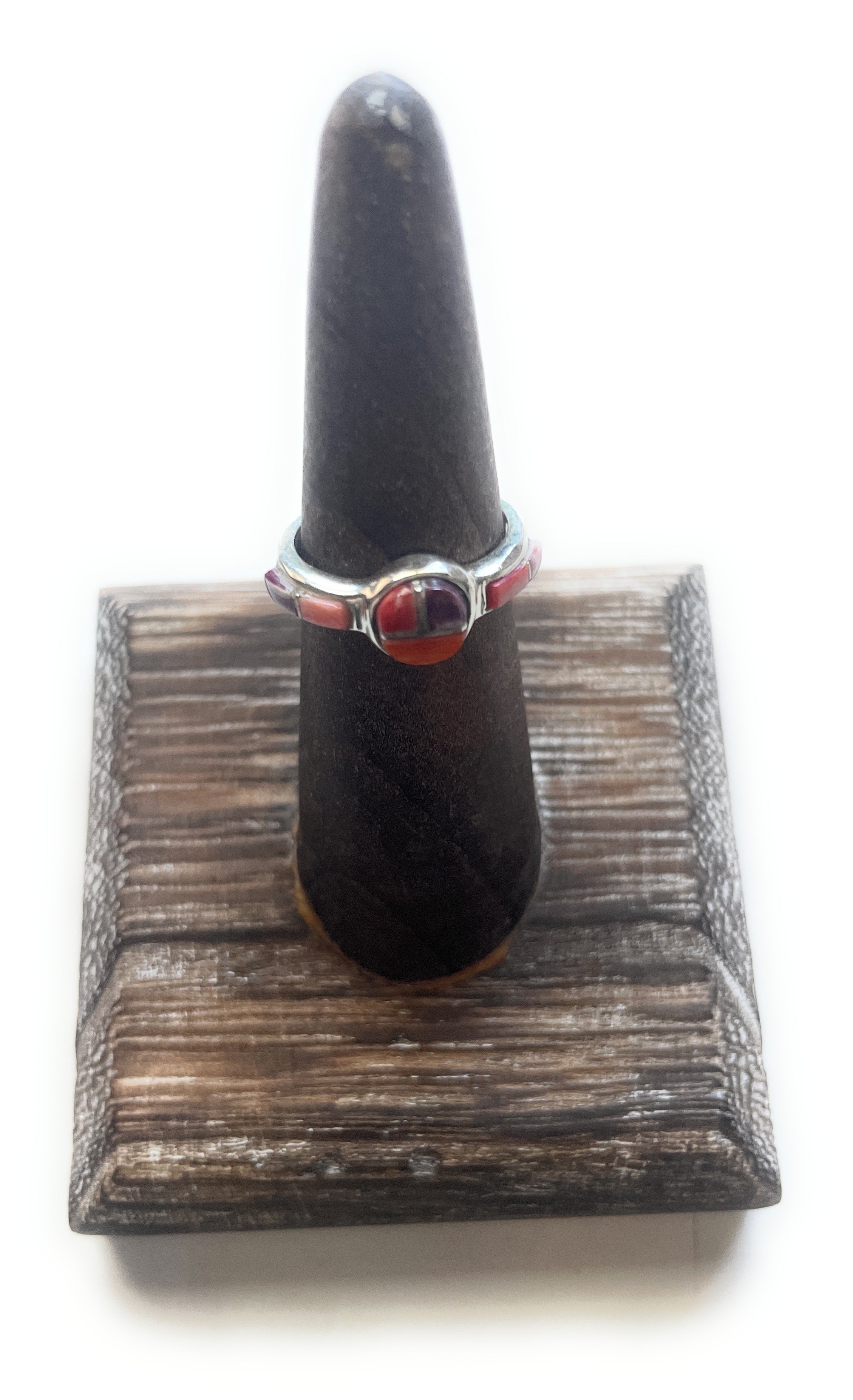 Navajo Sterling Silver & Multi Stone Inlay Ring Size 5.5