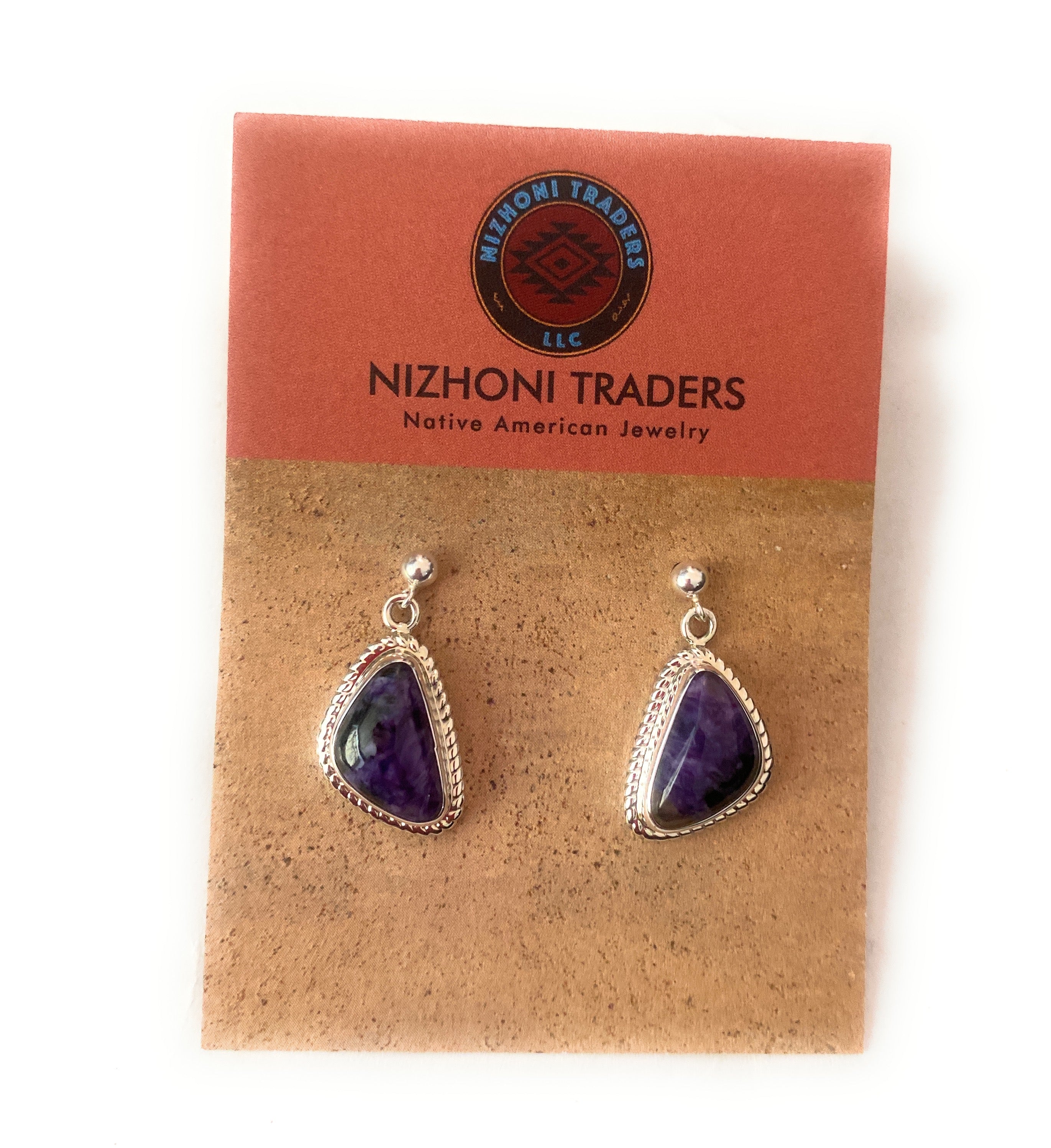 Navajo Charoite & Sterling Silver Dangle Earrings Signed