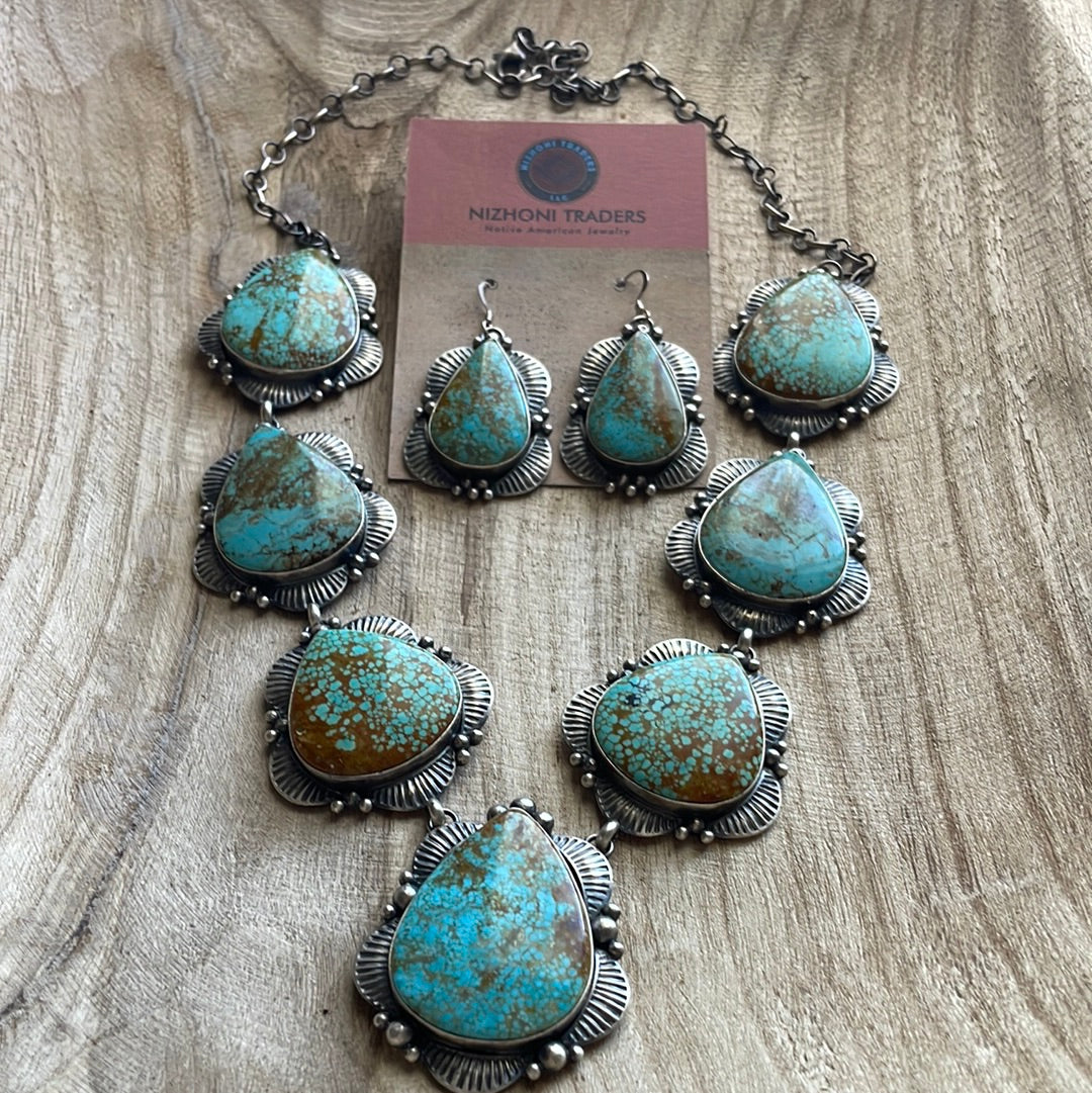 Navajo Handmade Number 8 Turquoise & Sterling Silver Set Signed M Spencer