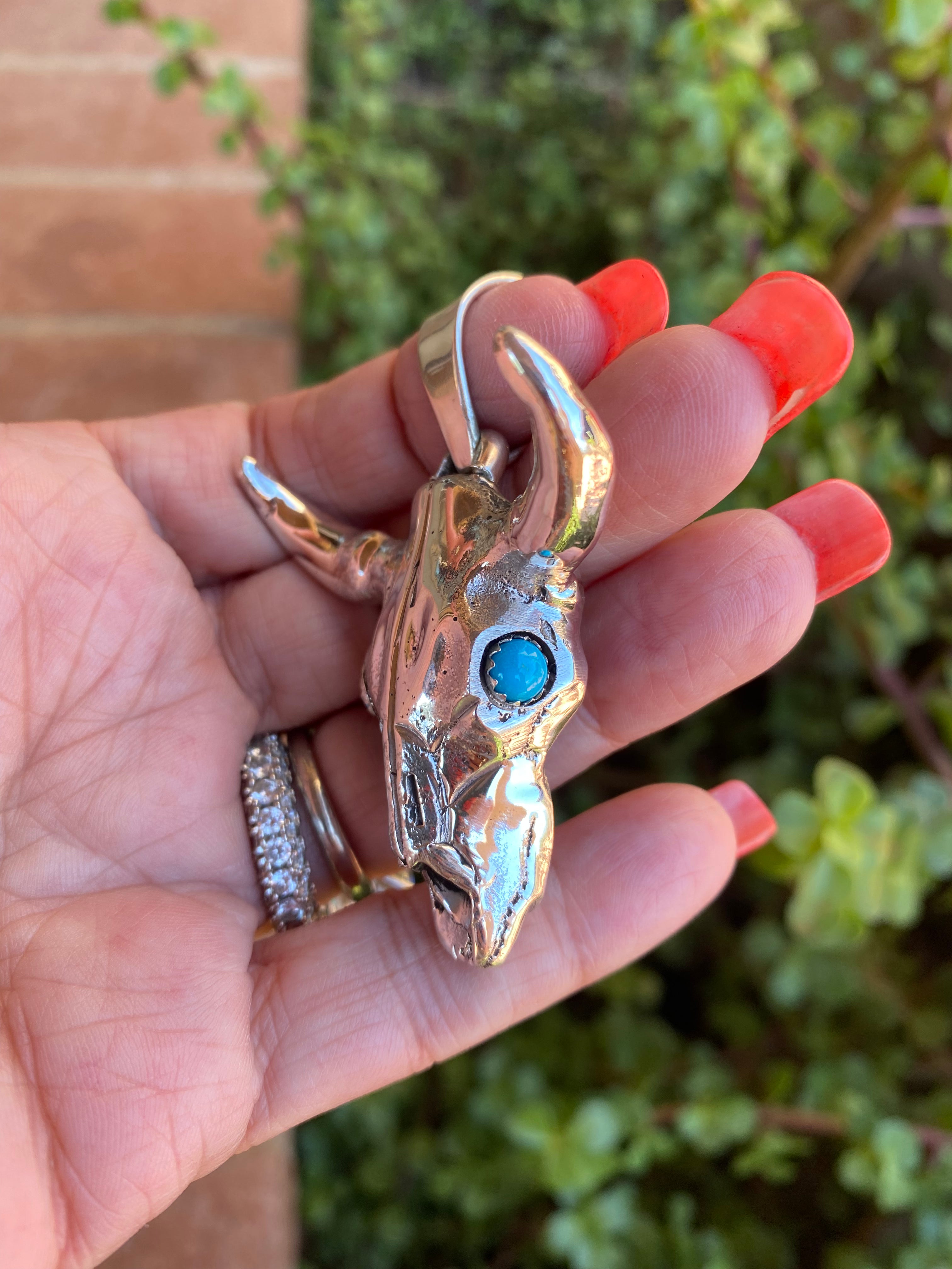 Navajo Sterling Silver & Turquoise Skull Pendant