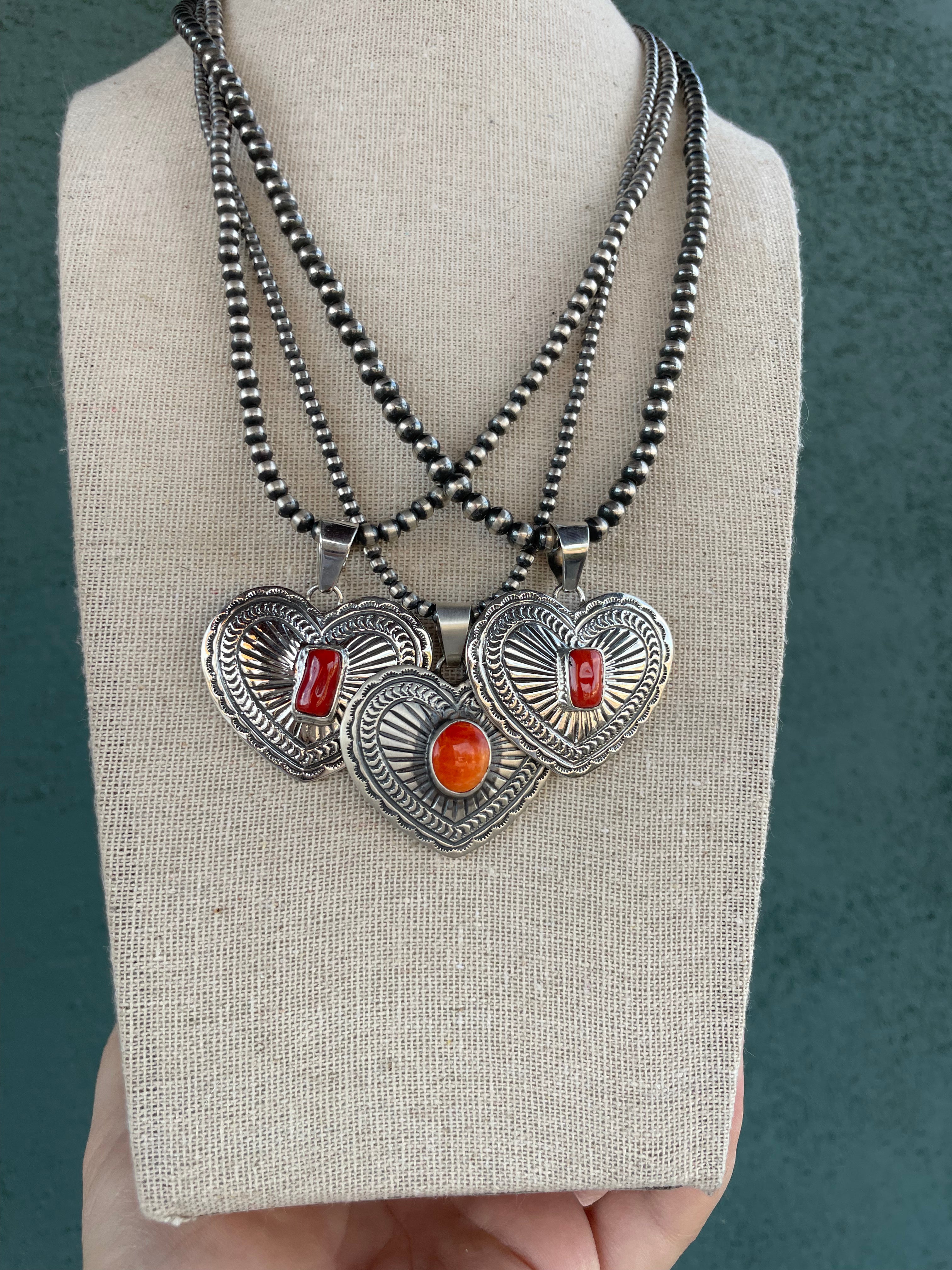 Navajo Coral & Sterling Silver Heart Pendant