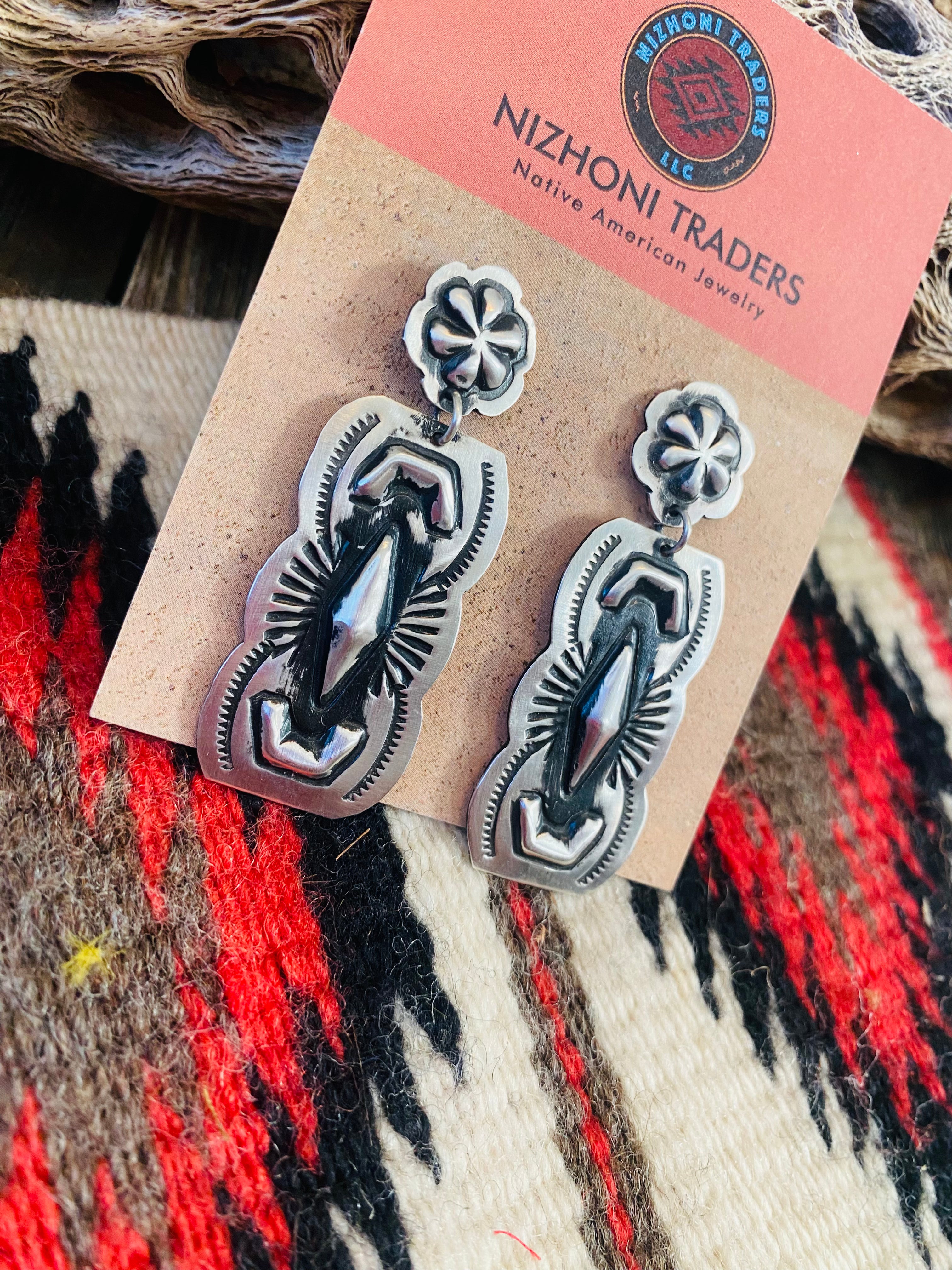 Navajo Sterling Silver Concho Dangle Earrings By Leander Tahe