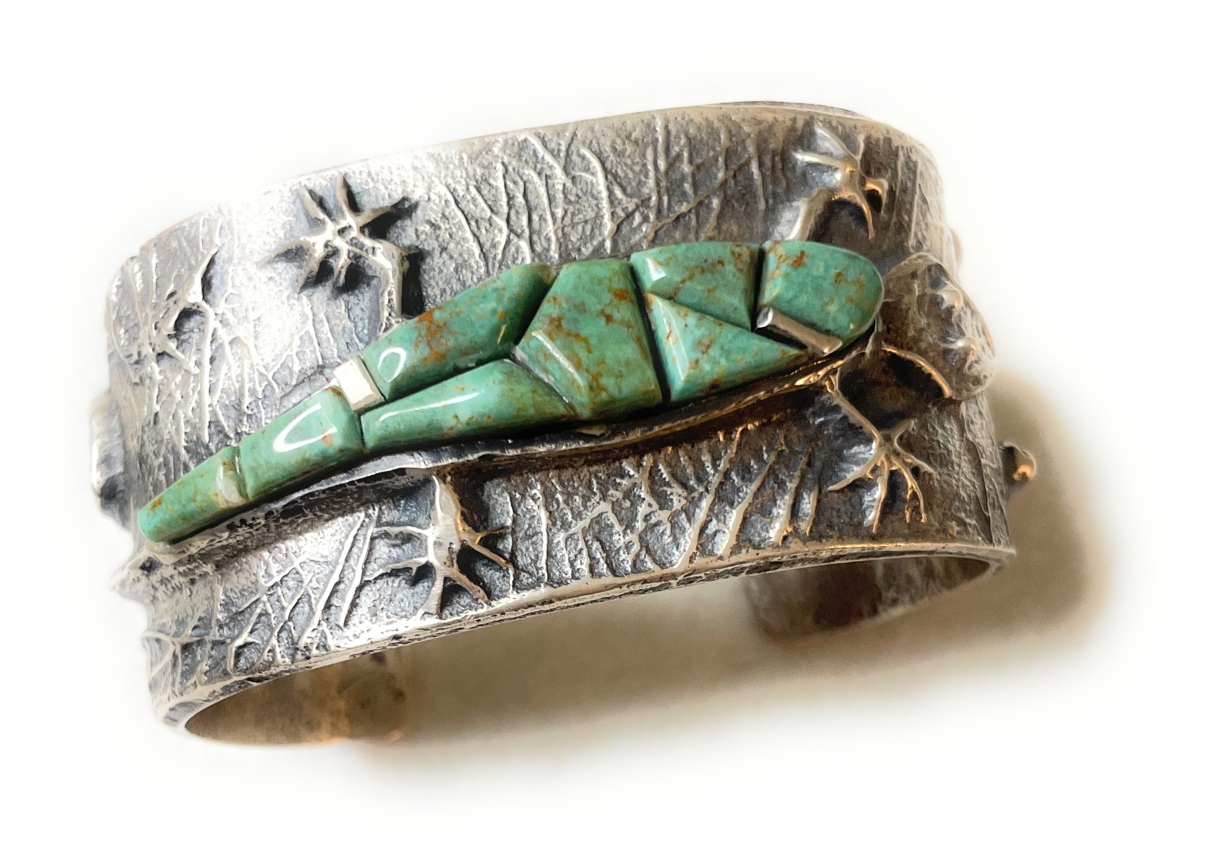 Navajo Turquoise & Sterling Silver Statement Lizard Cuff Bracelet